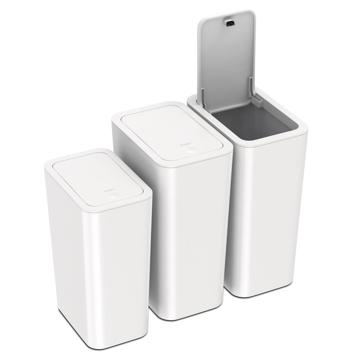 N. NETDOT 3 Pack 10L / 2.6 Gallon Small Trash Can with Lid, Bathroom Garbage Can with Pop-Up Lid, Waste Basket for Bathroom, Kitchen, Bedroom, Powder Room, Craft Room, Office, College (Off White)