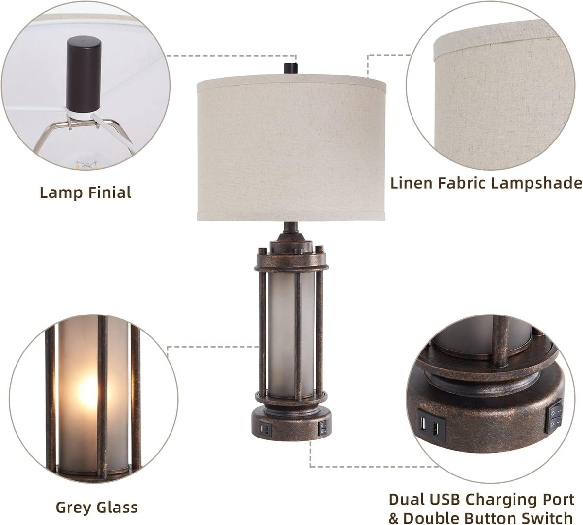 AIEAMPDO 25'' Set of 2 Farmhouse Table Lamps for Living Room with USB C+A