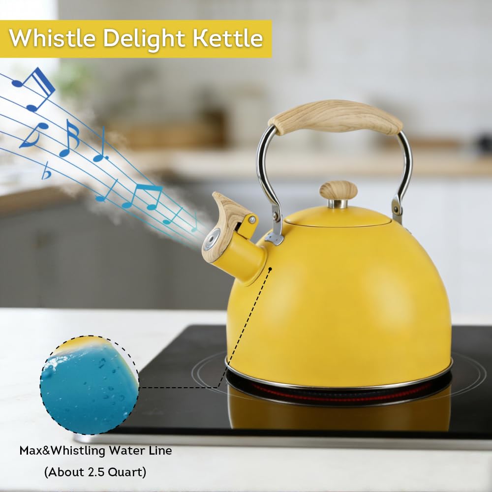 Lily's Home 2 Quart Stainless Steel Whistling Tea Kettle, the Perfect Stovetop Tea and Water Boilers for Your Home, Dorm, Condo or Apartment. (Blue)