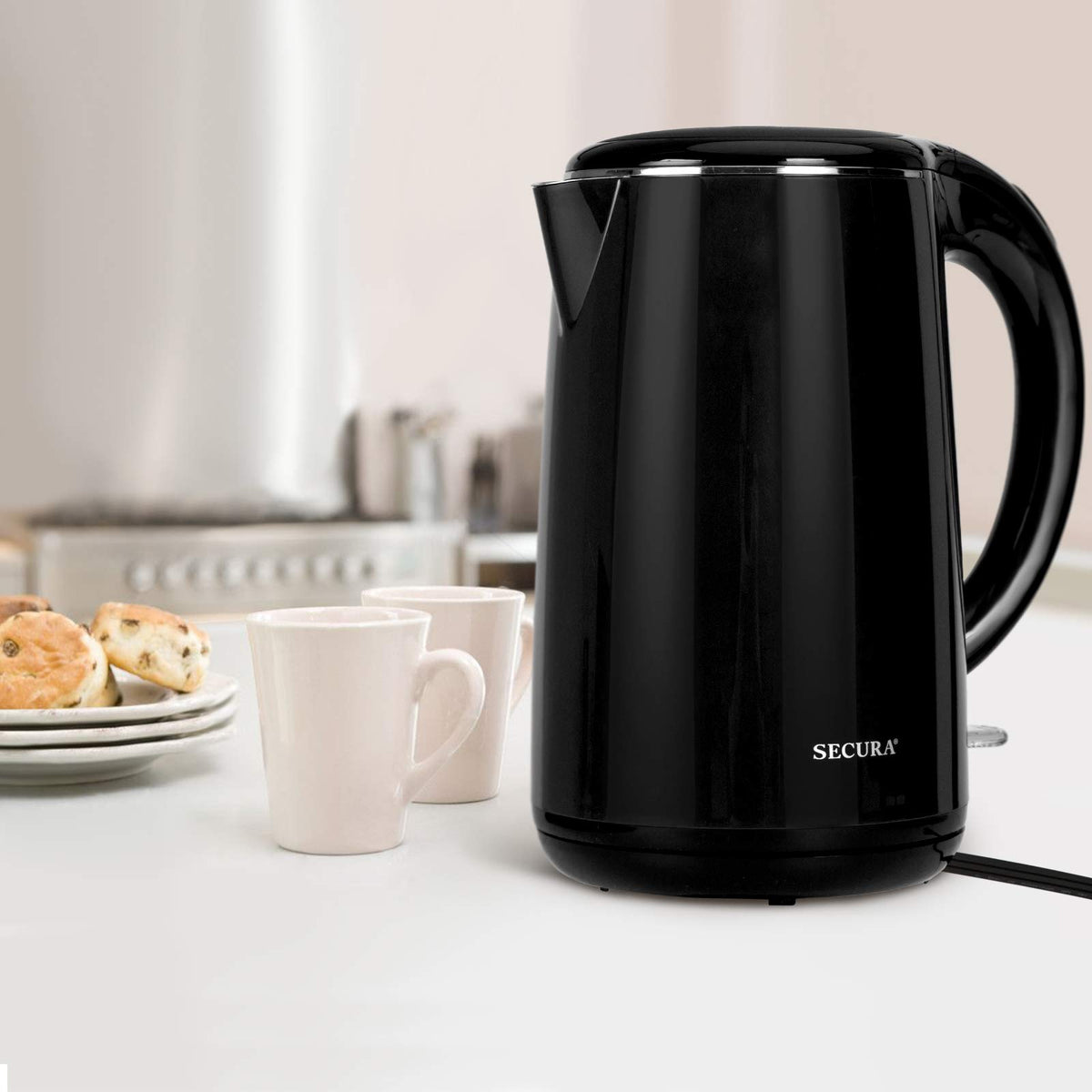 Secura Original Stainless Steel Double Wall Electric Water Kettle 1.8 Quart with Auto Shut-Off & Boil-Dry Protection, Dark Purple SWK-1701DP/HB-3227B