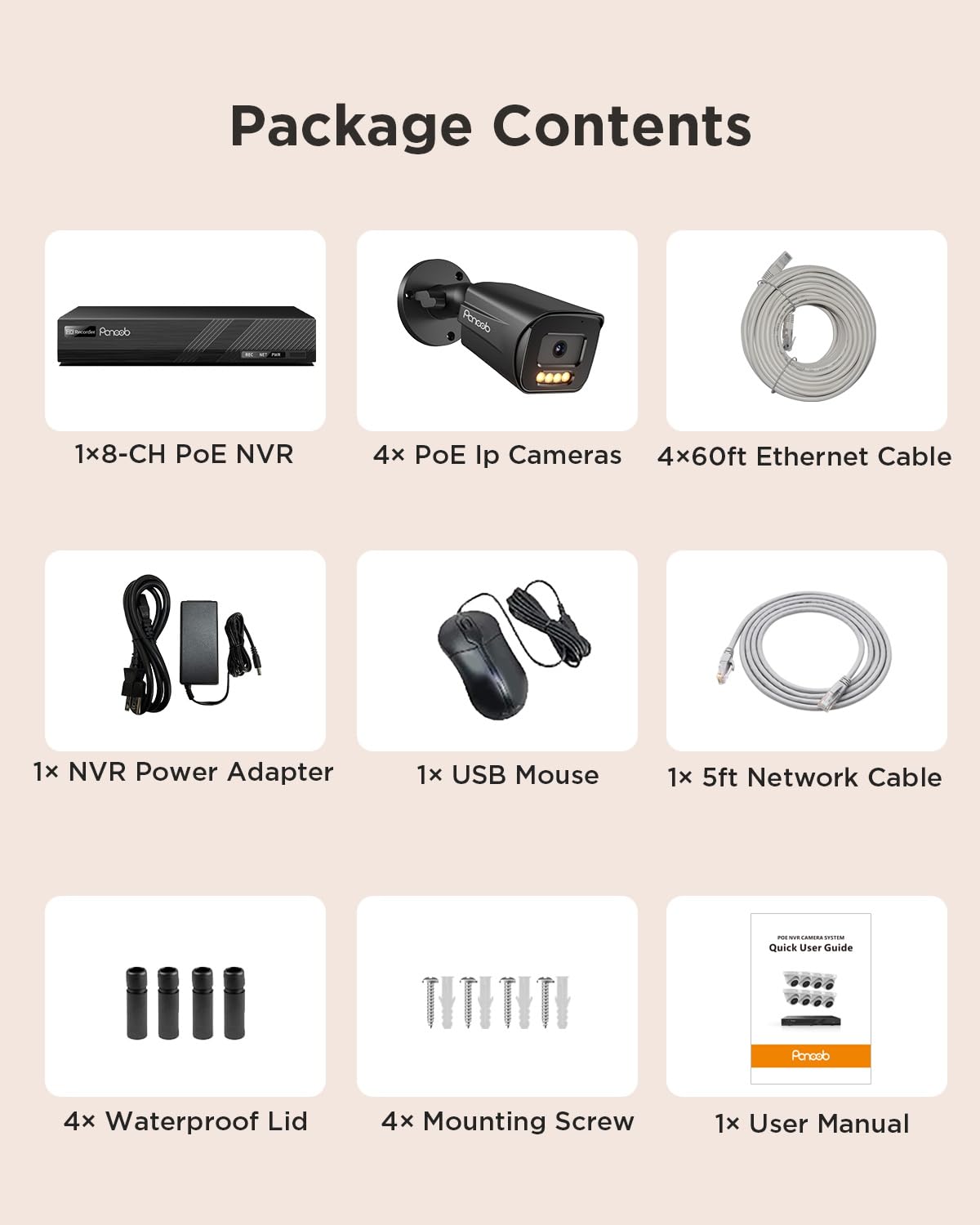 PoE 32 Channel Security Camera System with 8TB HDD, PB65A2032-5MD
