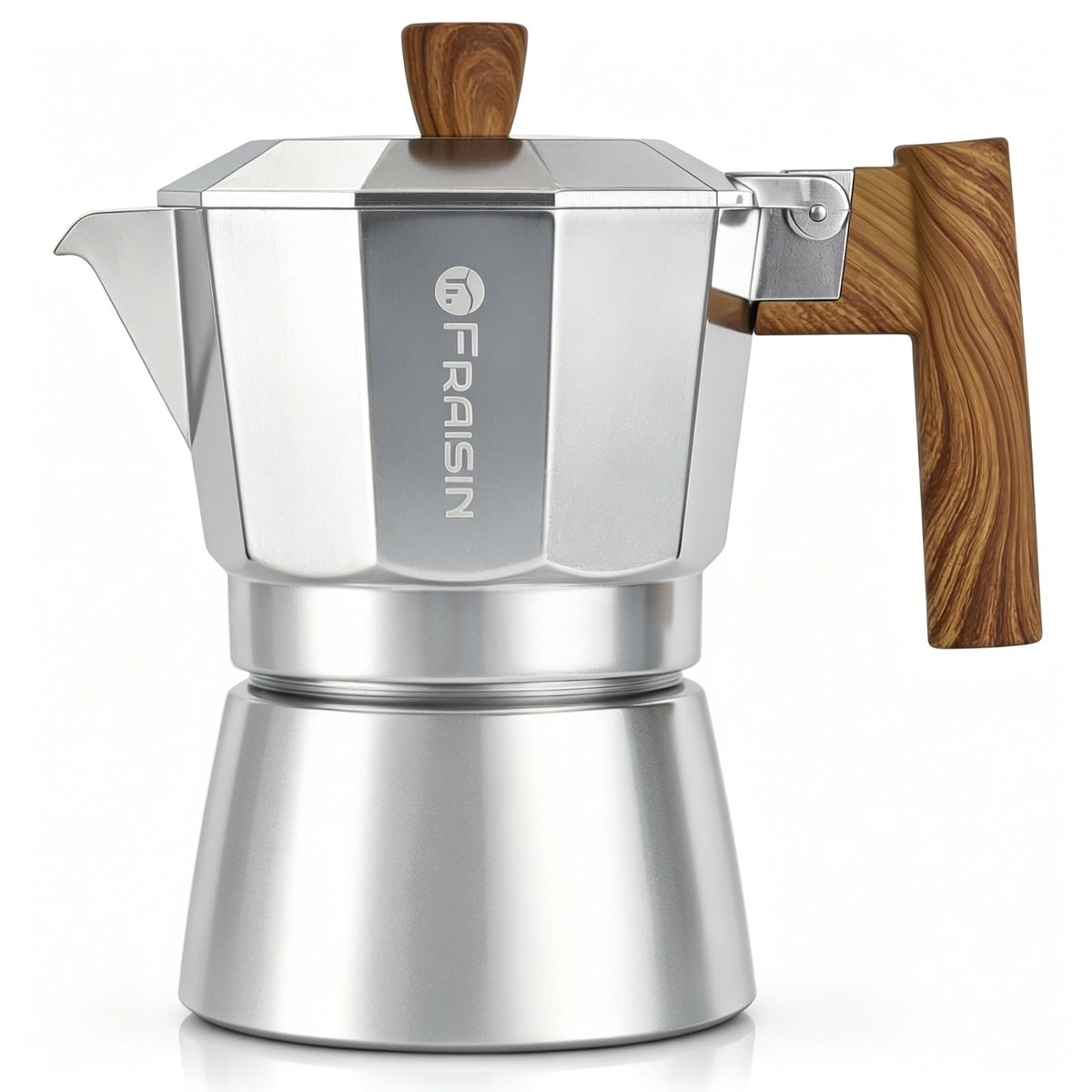 Stovetop Espresso Moka Pot Coffee Maker, Non-slip Wood Grain Handle, Cast Aluminum, Compatible with Gas, and Electric Stoves (Black, 12 cups)