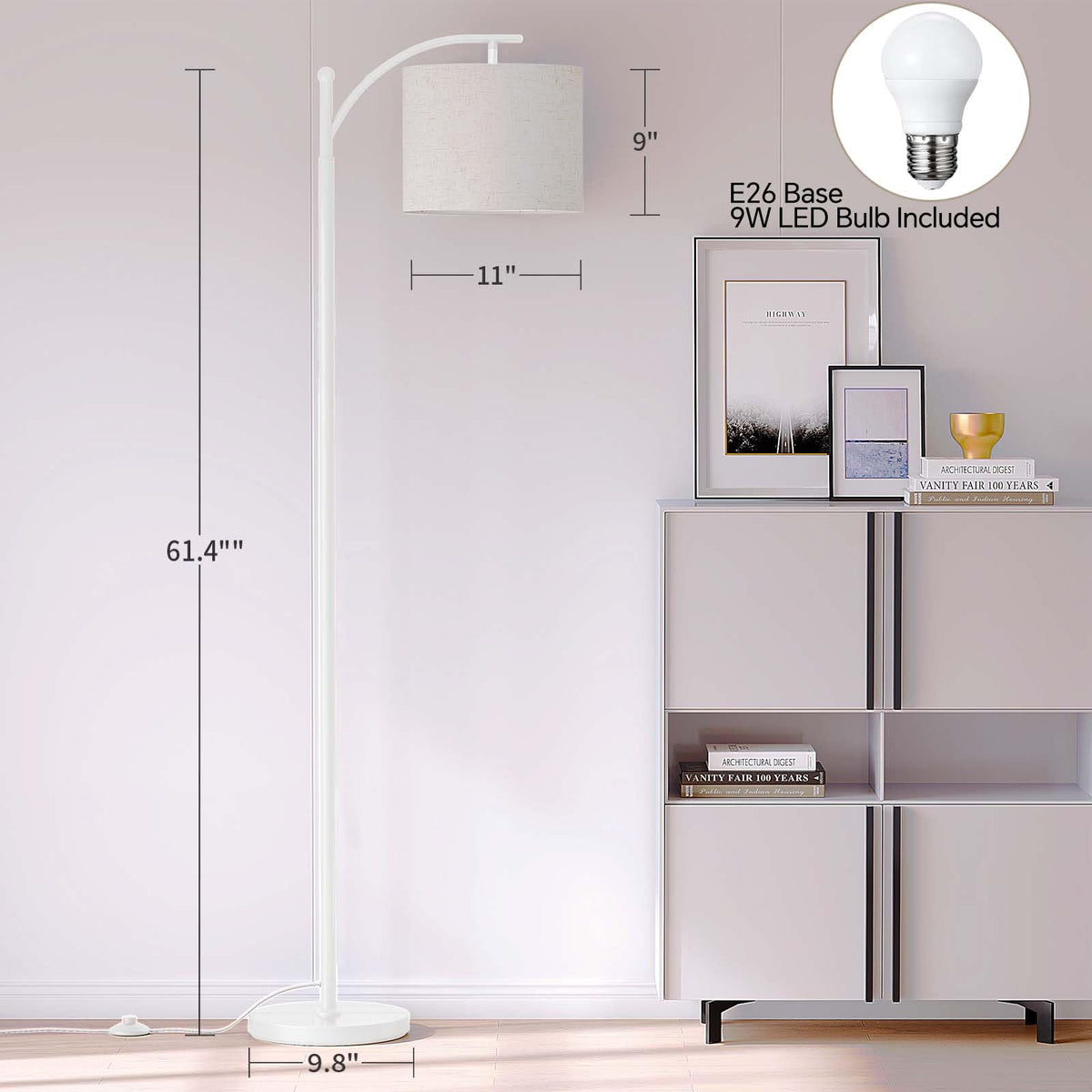 SUNMORY Arc Floor Lamp, Modern Floor Lamp with 3 Color Temperatures Bulb