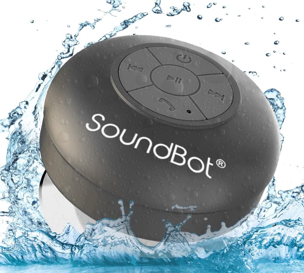 Soundbot® Waterproof Shower Speaker HD Water Resistant Bluetooth Handsfree Portable with Loud Clear Sounds 6+hrs of Playtime, Wireless Suction Cup Small Durable for Outdoors Travel Home SB510 (Black)