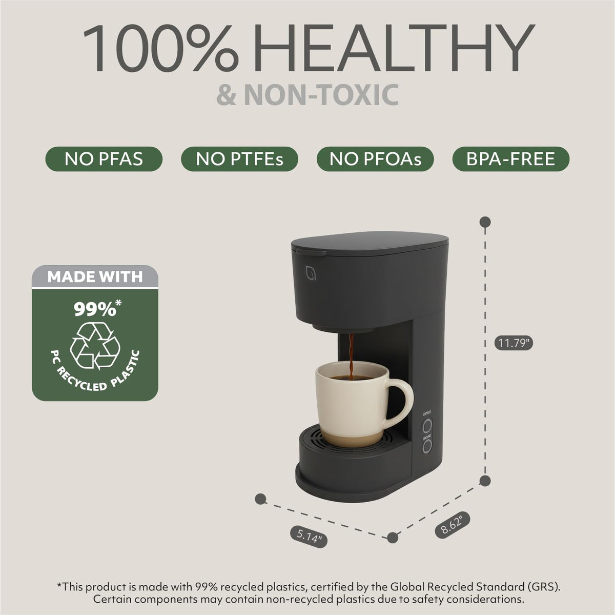 WILLOW K-Cup Coffee Maker, Single Serve Coffee Maker with 6 to 12oz Brew Size & Strong Brew Option, Single Cup Coffee maker made with 99% PCR Recycled Plastics, Coffee Machine