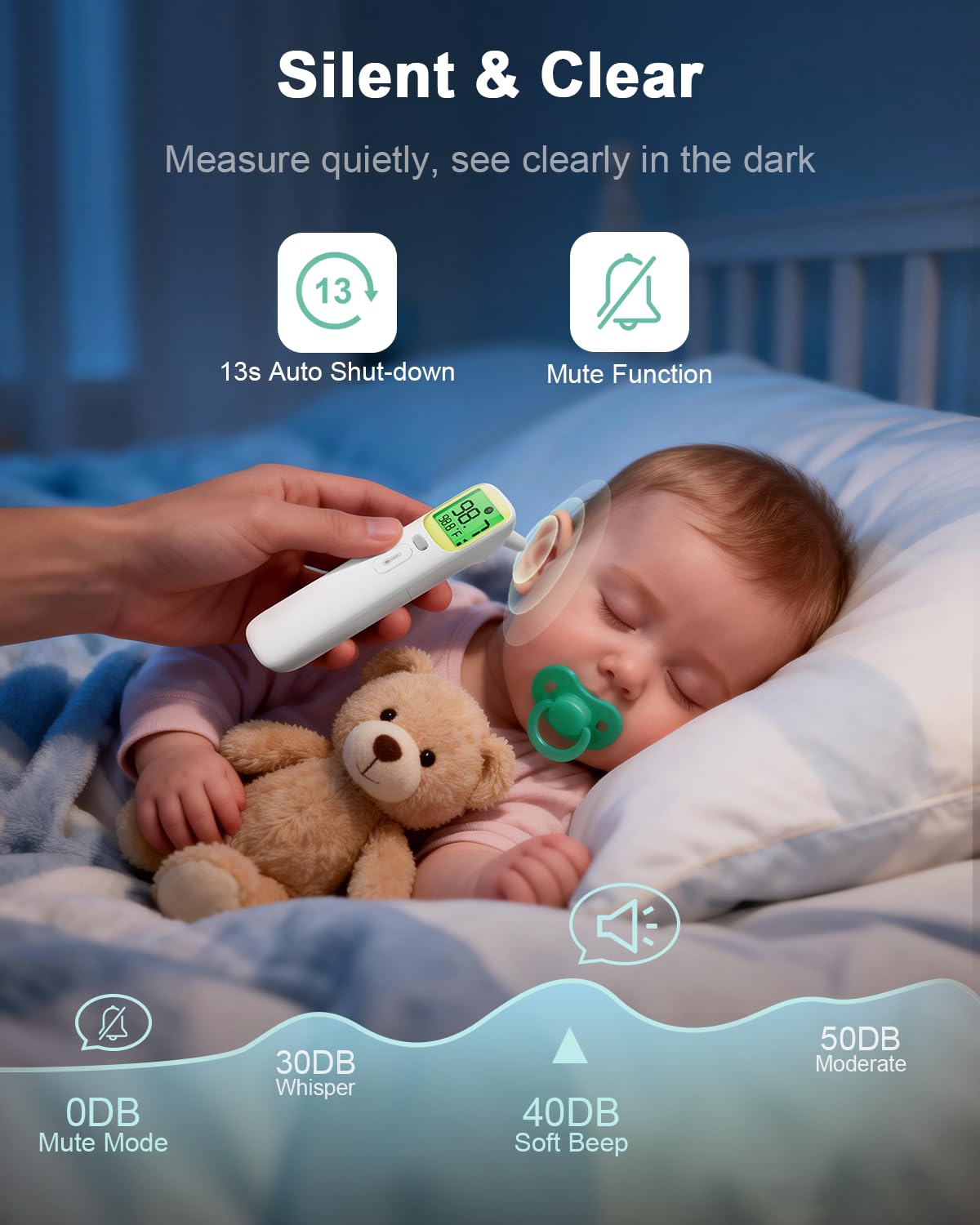 Baby Thermometer for Kids - Ear & Forehead Thermometer FSA-HSA, Digital Infrared Thermometers for Adults, Accurate No Touch Termometro with Fever Alarm & Mute Mode,40 Memories (Blue 1 Pack)