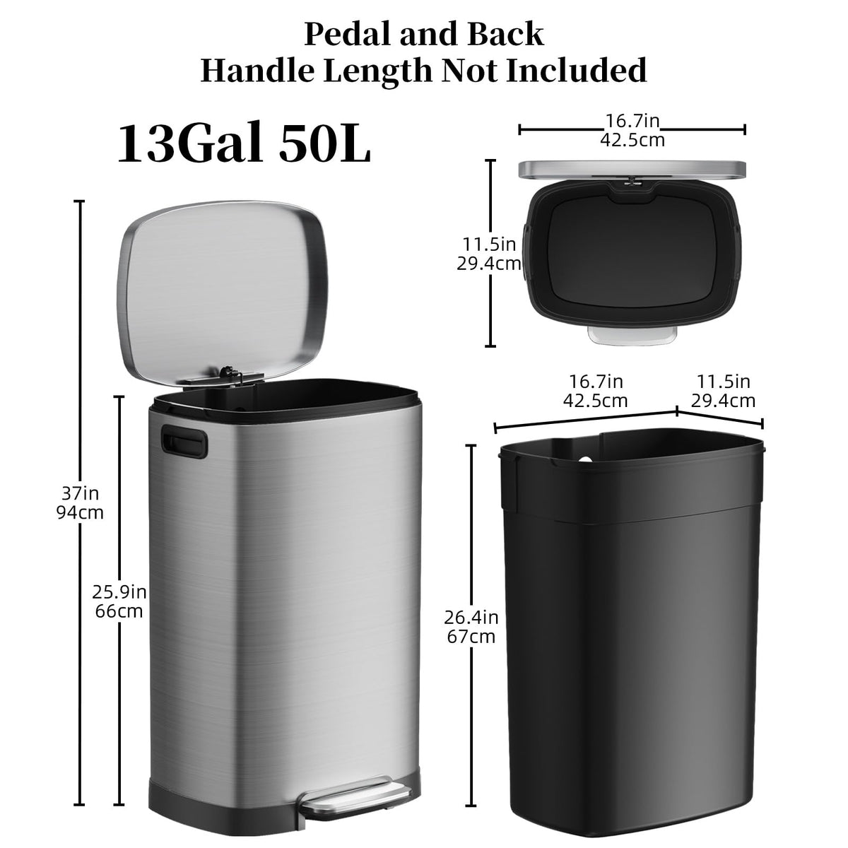 KdbK Kitchen Trash Can with Lid, 13 Gal Stainless Steel Pedal Garbage Can