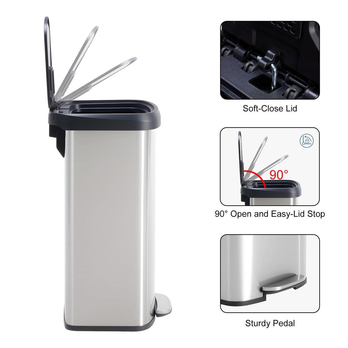 NEWBULIG 16 Gallon Dual Compartment Kitchen Trash Can, Stainless Steel, 60L