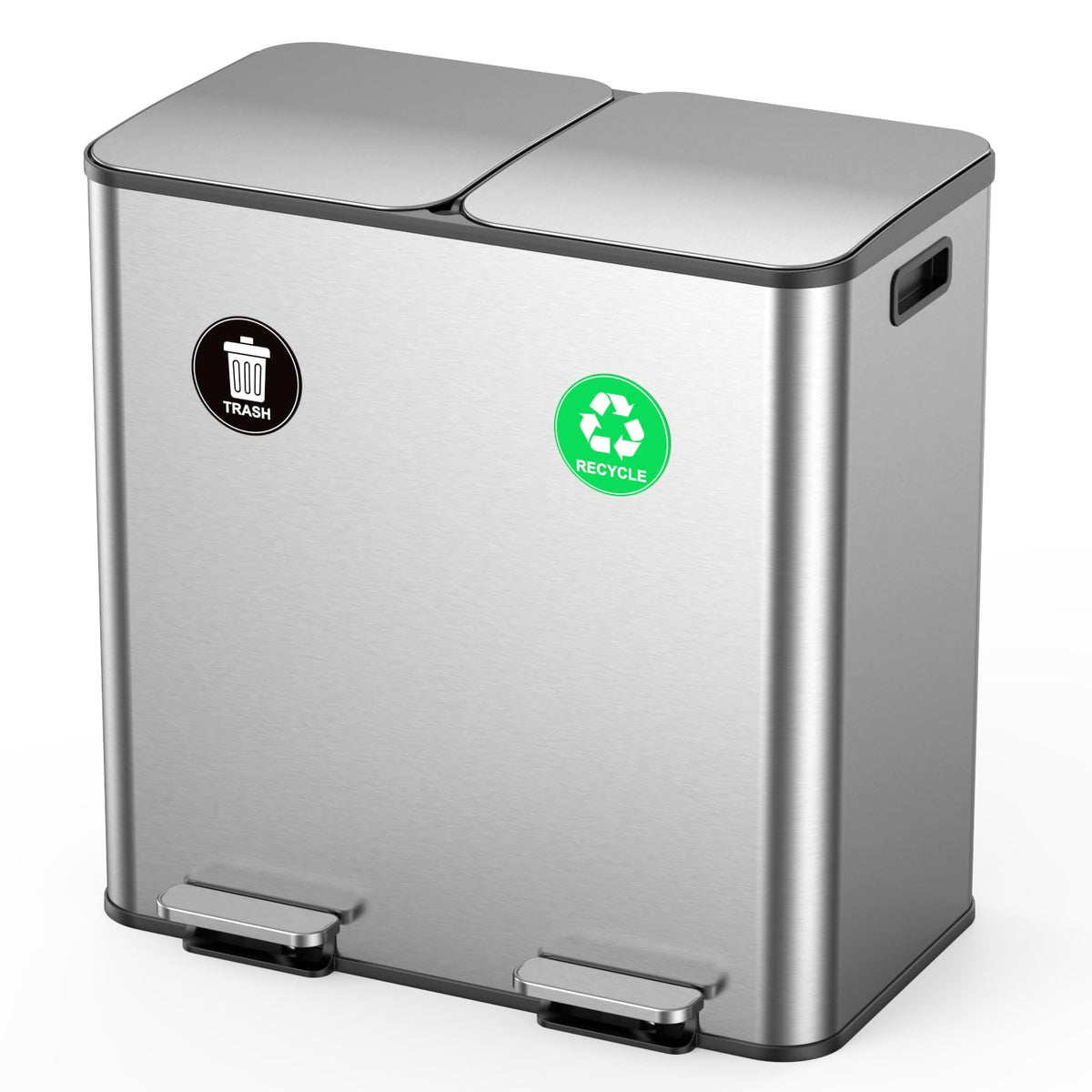 Lovewind Dual Trash and Recycling Bins for Kitchen, 2 * 11-Gallon Stainless Steel Double Trash Can, Step-On Garbage and Recycle Combo, Quiet Close, Pet-Proof, Compatible with 13-Gallon Bags, White