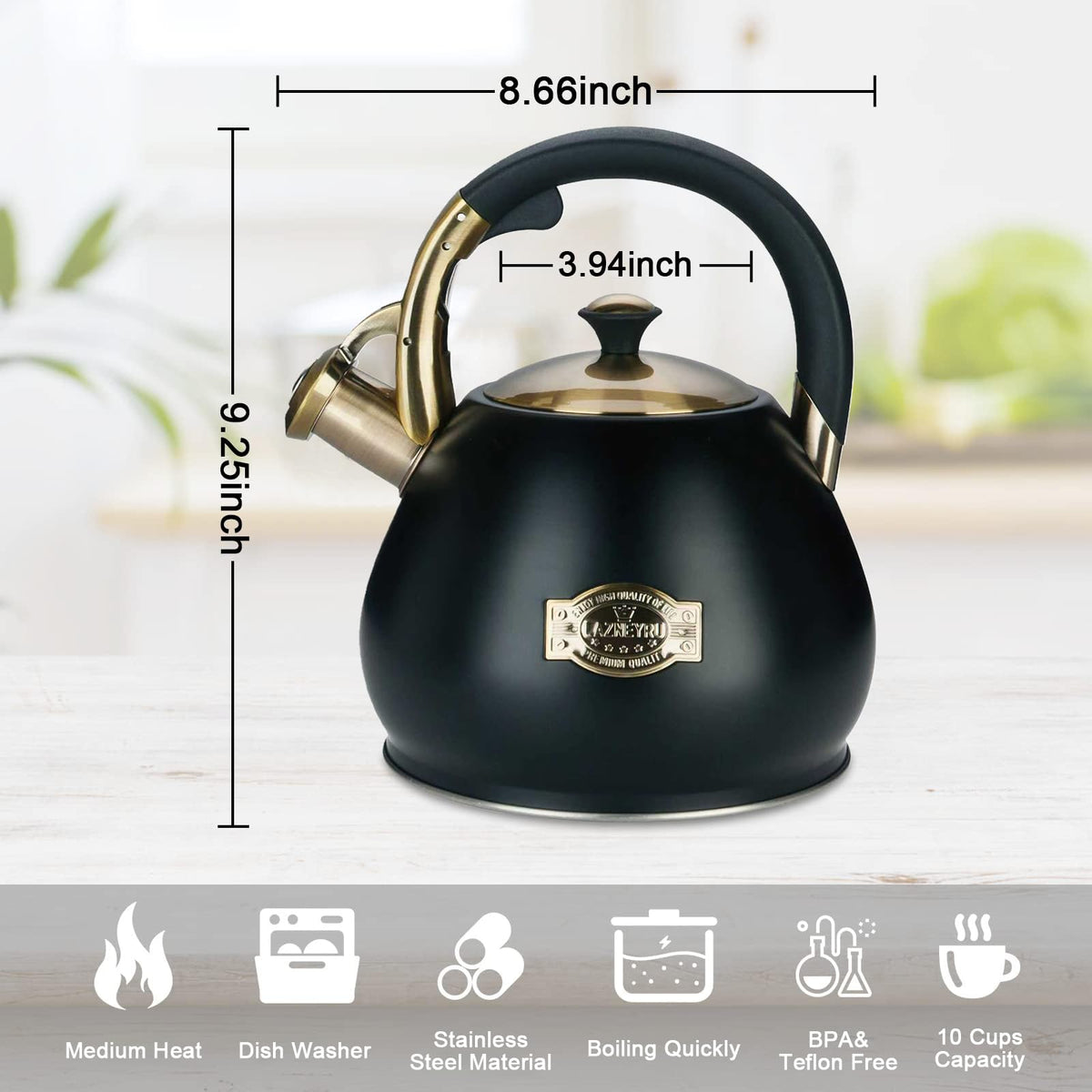 Tea Kettle for Stove Top Whistling Teapot, 3.2Q Tea Pot Stainless Steel Teakettle with Heat Proof Ergonomic Handle