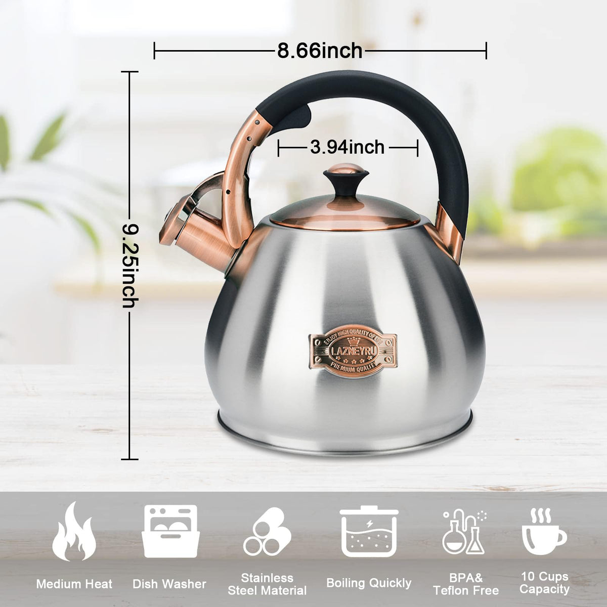 Tea Kettle for Stove Top Whistling Teapot, 3.2Q Tea Pot Stainless Steel Teakettle with Heat Proof Ergonomic Handle
