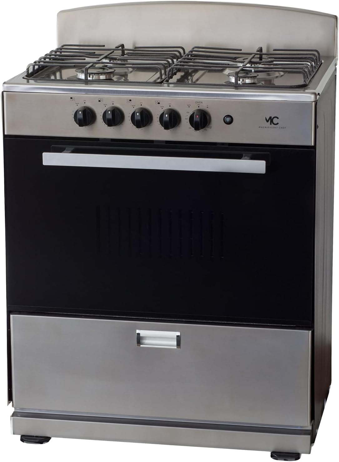 Magnificent Chef 30" Gas Range, 4.0 Cu Ft Space Saver Oven, Stainless Steel | 2 Ultra-Fast & 2 Fast Burners, Cast Iron Grates, LP/NG Ready MGR30DNM54TDB | Delivery Included & 2-Year Warranty