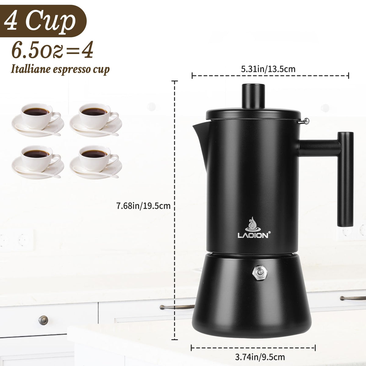 LAOION Stovetop Espresso Maker, 6Cup 10 oz Moka Pot, Stainless Steel
