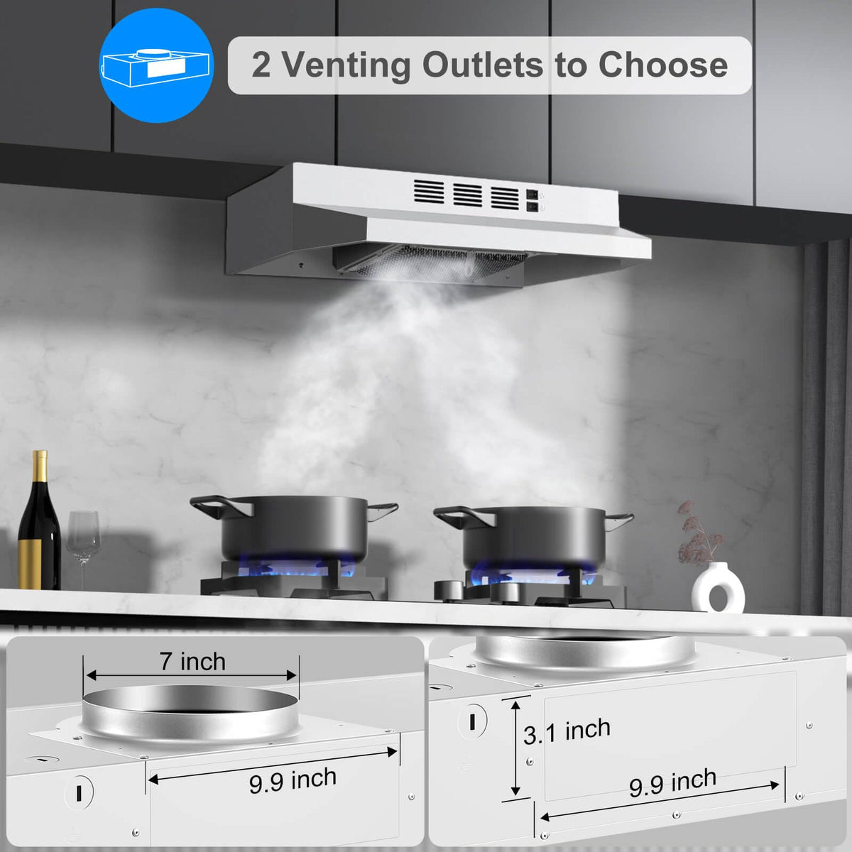 SNDOAS 30 inch Range Hood Ducted/Ductless Convertible Stainless Steel Range Hood Under Cabinet with Rocker Button Control,Vent Hood with LED Light,2 Speed Exhaust Fan,Under Cabinet Hood,Silver