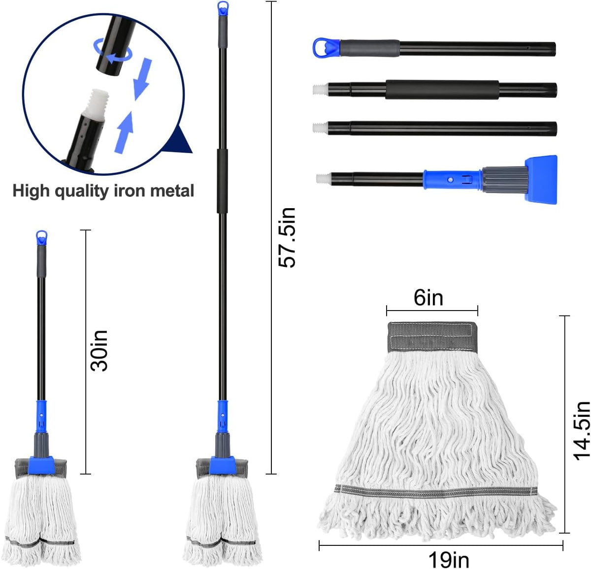 KeFanta Commercial Mop Heavy Duty Industrial Mop,60" String Wet Cotton Mops