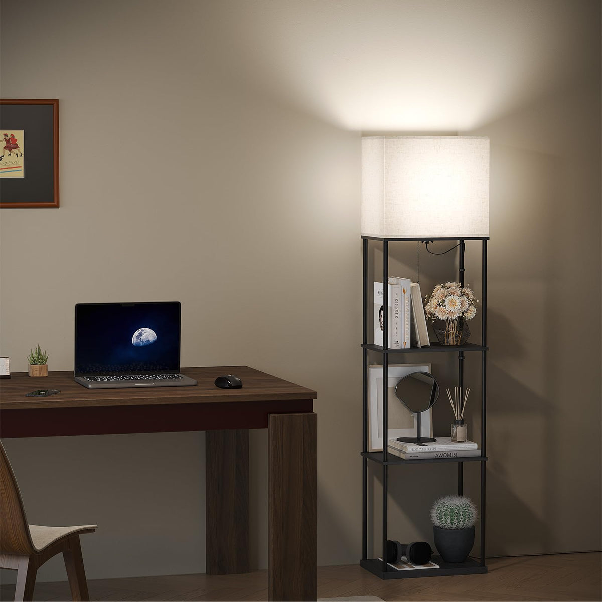SUNMORY Floor Lamp with Shelves, Standing Lamps for Living Room, Black