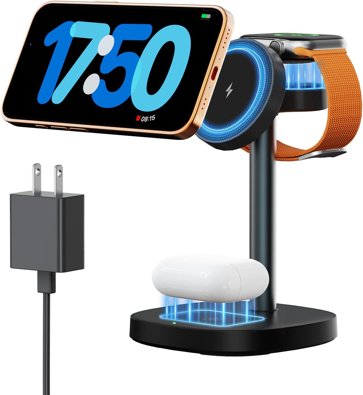 3 in 1 Fast Charging Station, 15W Magnetic Wireless Charger Stand