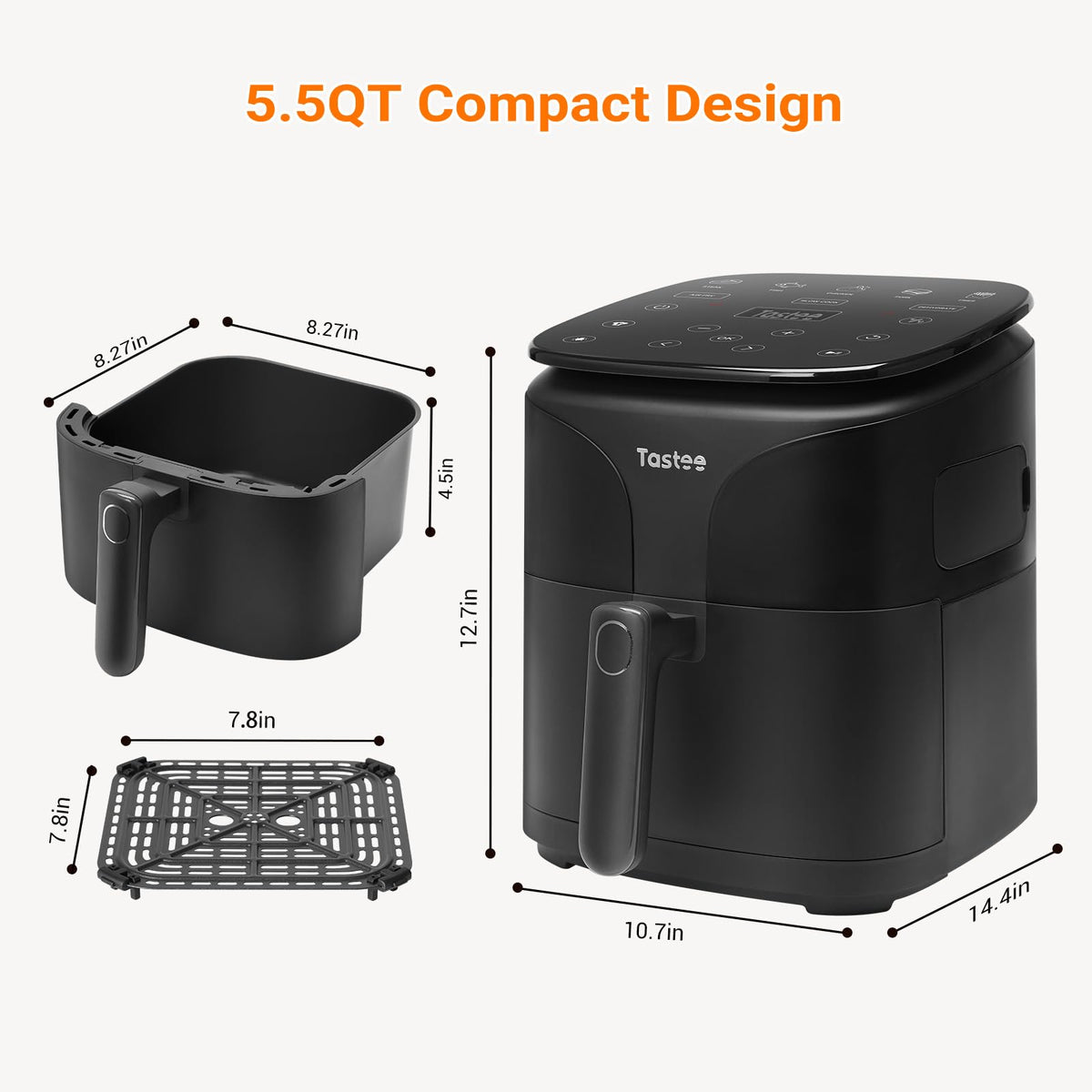 Tastee Ceramic Air Fryer, 8-in-1 Compact 5.5QT AirFryers, 450°F Digital Airfryer Dehydrator with Smart Probe, 24 Presets One-touch Cooking, In-app Recipes with Window, Dishwasher-safe & Non-stick