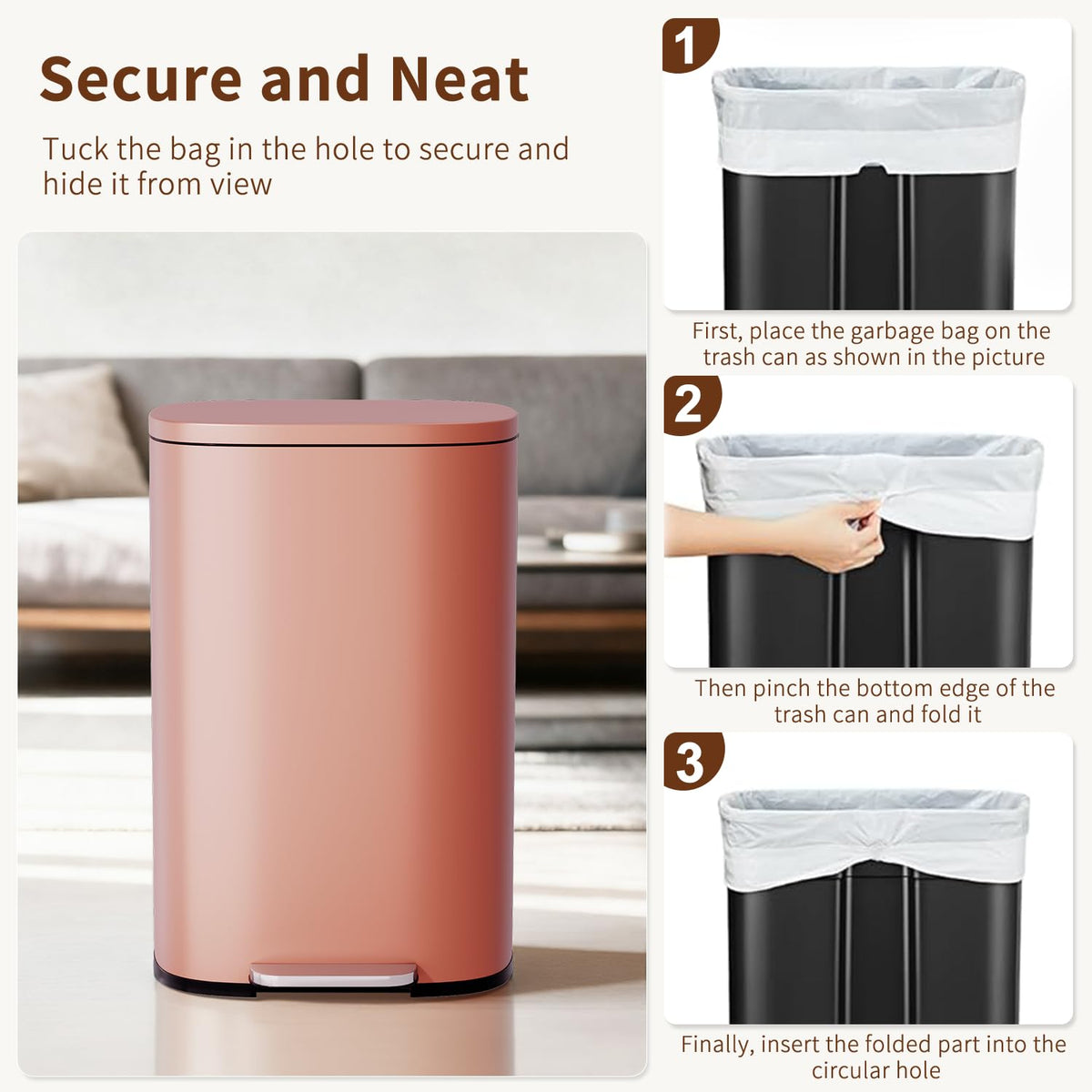 PayLessHere | 13G Trash Can with Lid | Steel | Removable Inner Bucket