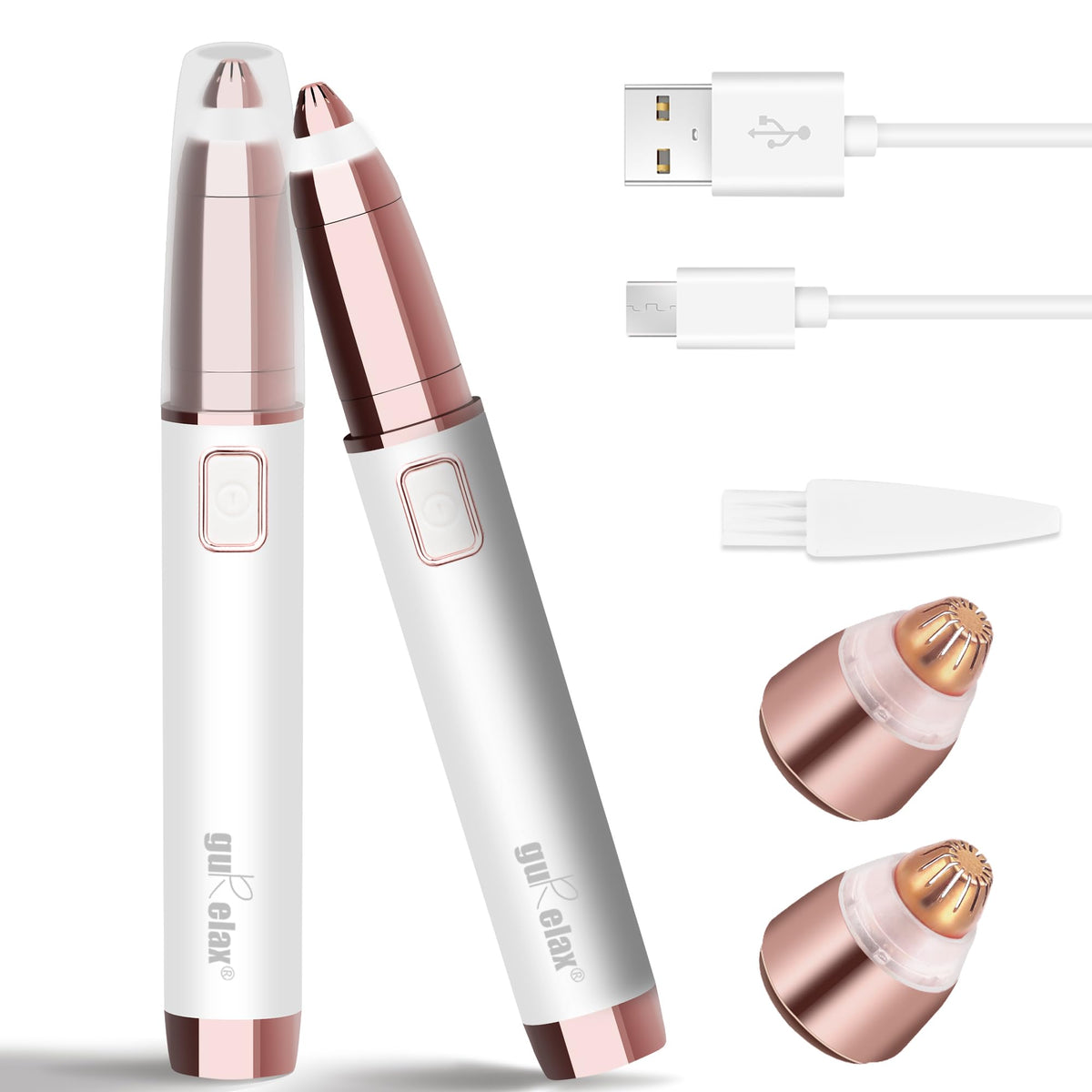 gurelax Eyebrow Hair Remover, Electric Eyebrow Trimmer for Women,Face and Eye Brow Razor with LED Light for Women Rechargeable with 2 x Replacement Heads (White)