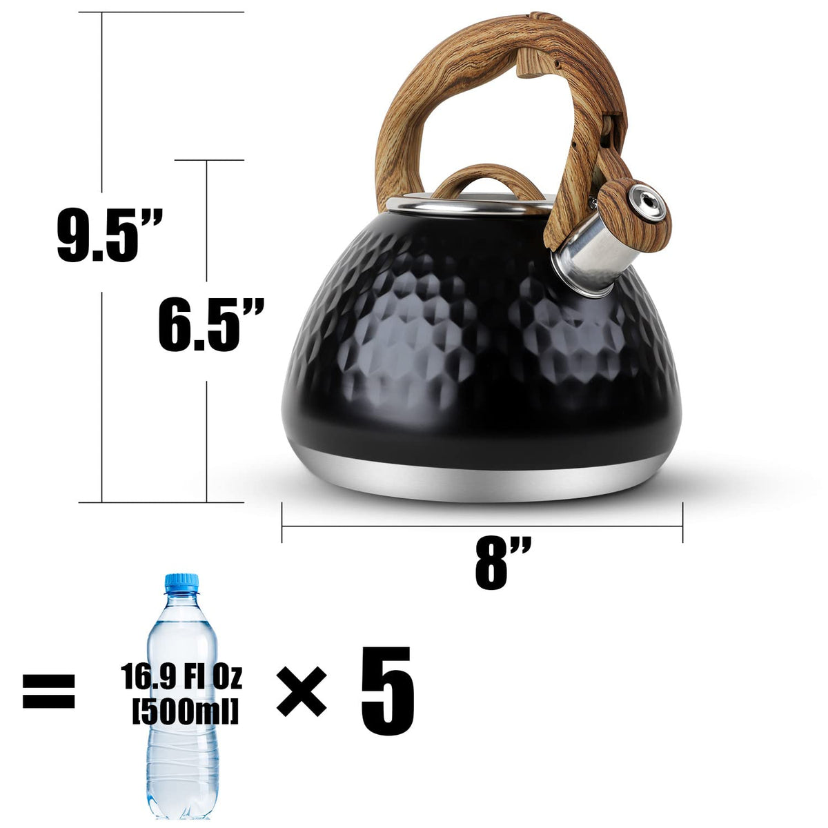 Tea Kettle, Toptier Teapot Whistling Kettle with Wood Pattern Handle Loud Whistle, Food Grade Stainless Steel Tea Pot for Stovetops Induction Water Kettle, 2.7-Quart Butterfly