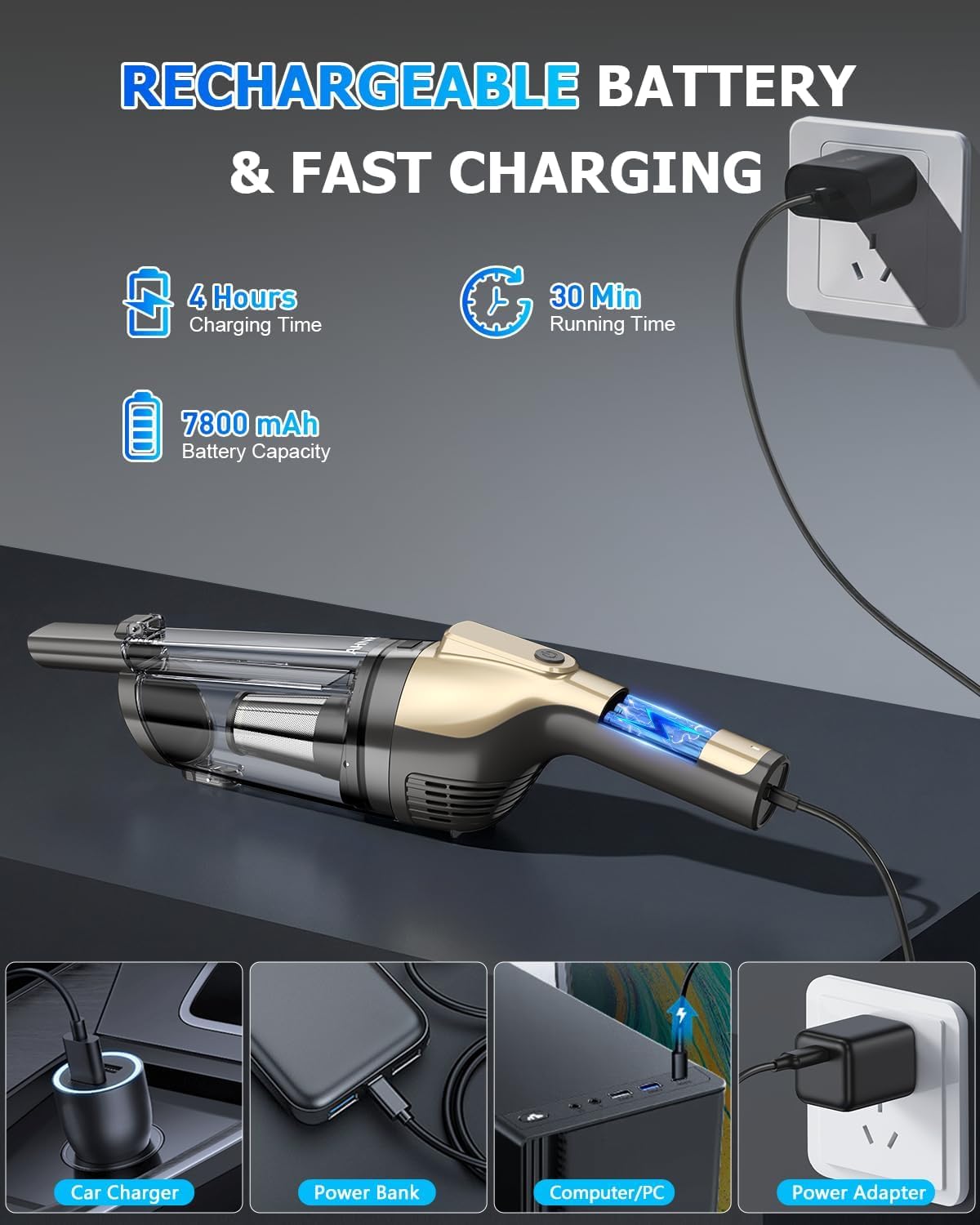 AHNR Handheld Vacuum Cordless Rechargeable, Hand Held Car Vacuum Cleaner