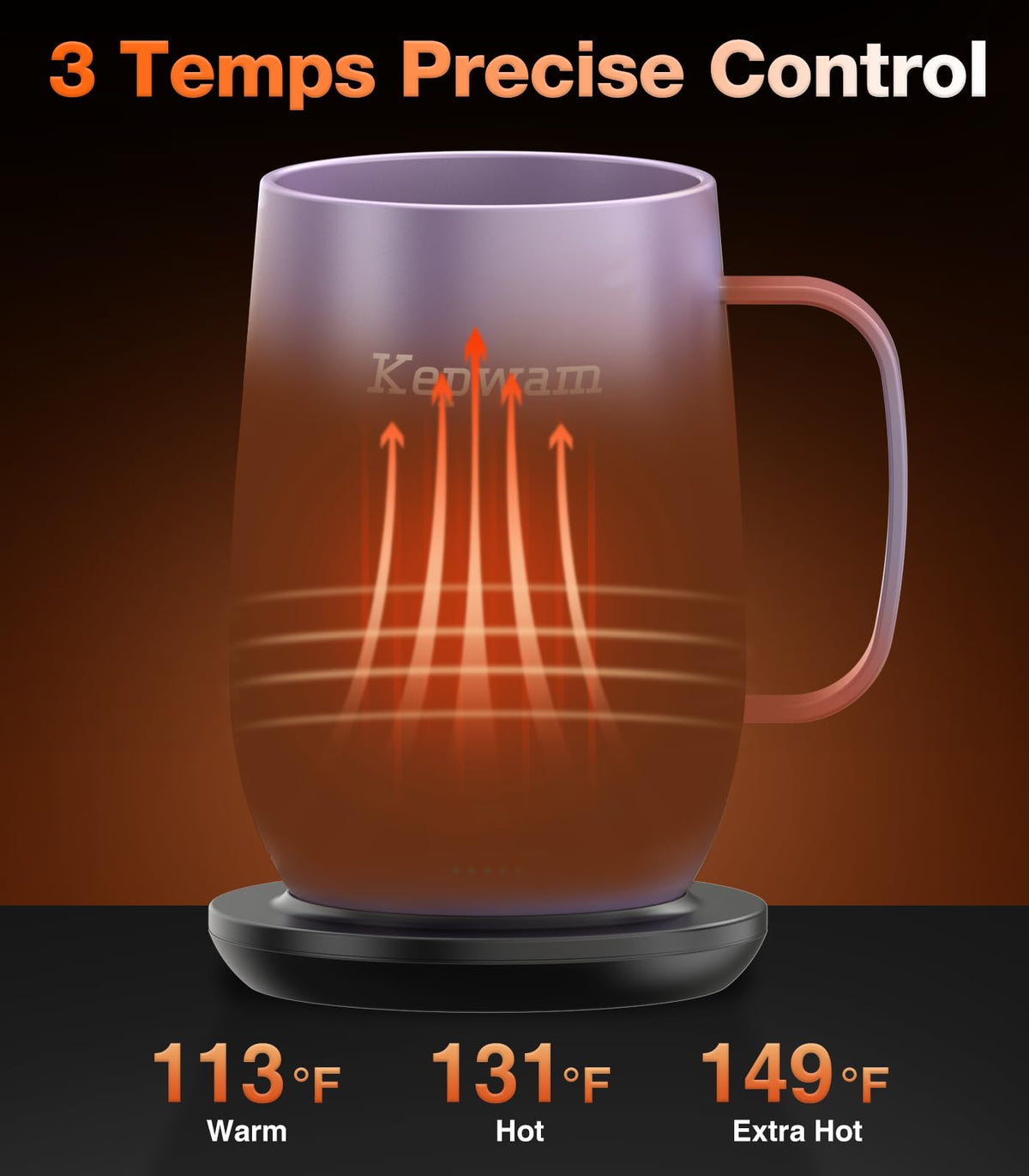 Kepwam Self-Heating Coffee Mug T2, 16oz Electric Heated Mug Hot Up to 149℉
