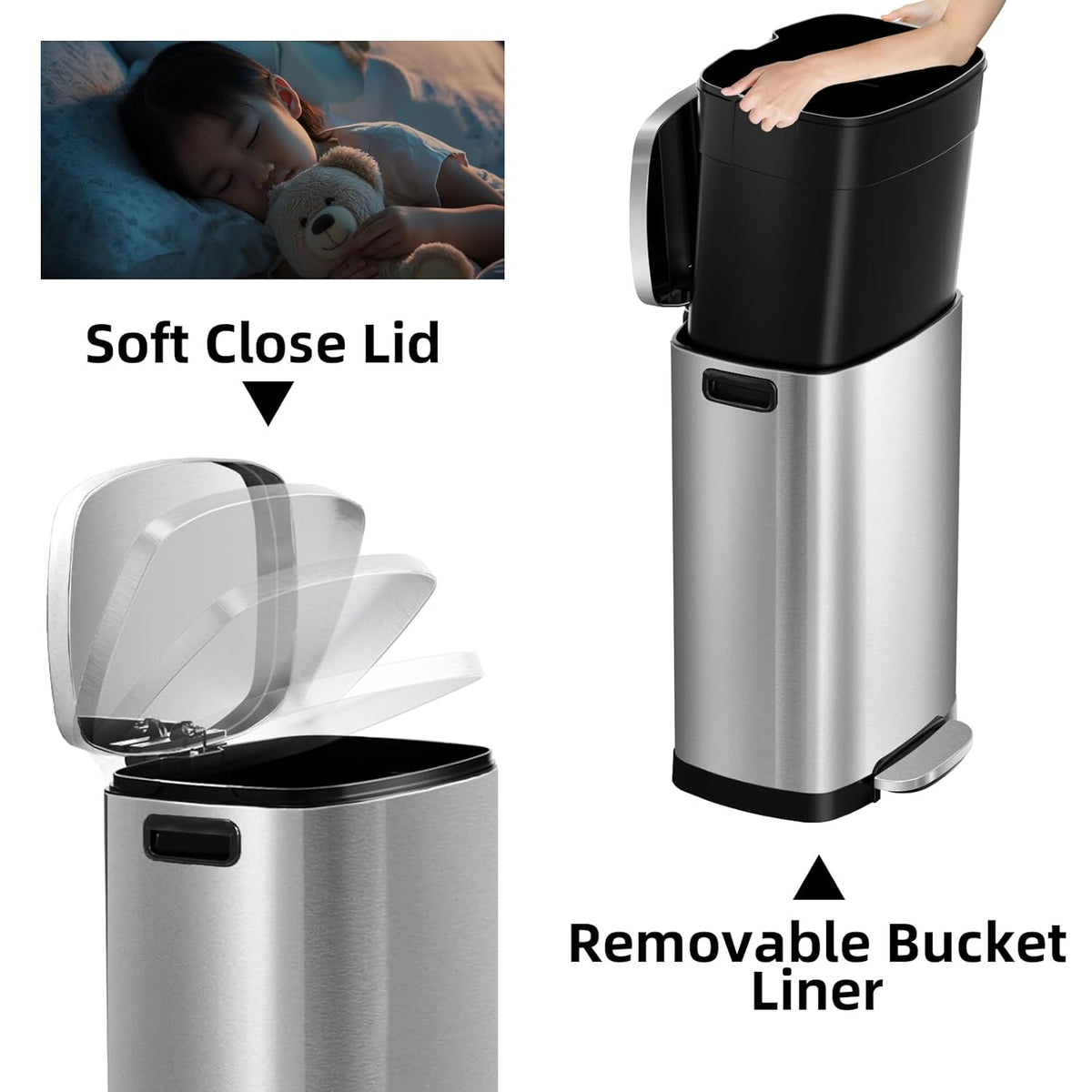 KdbK Kitchen Trash Can with Lid, 13 Gal Stainless Steel Pedal Garbage Can
