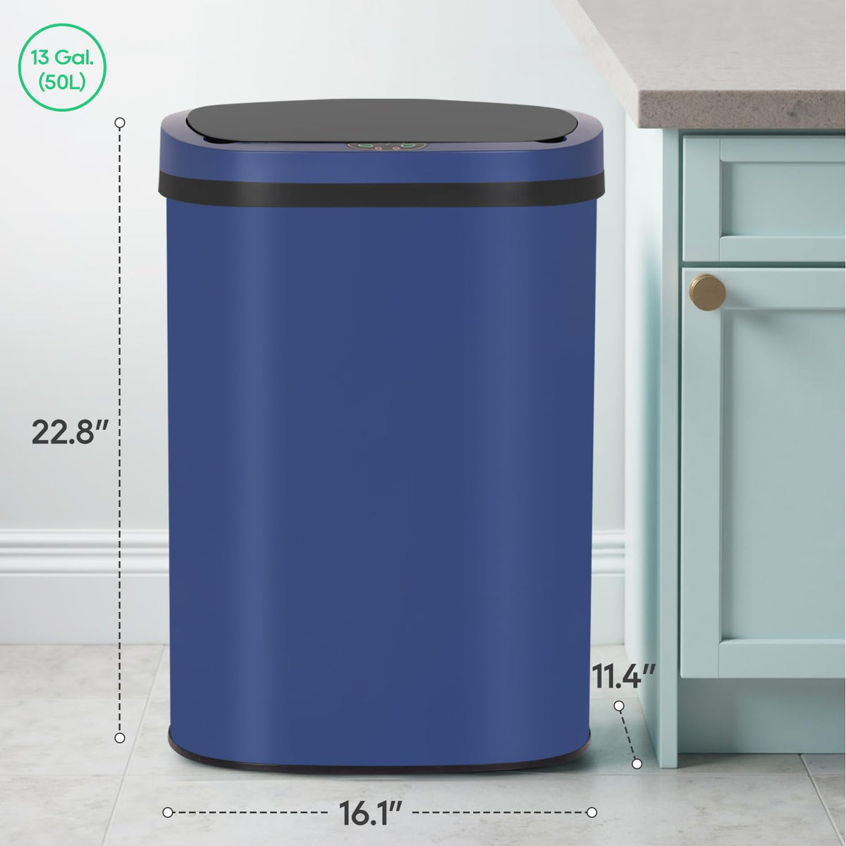 BestOffice | 13 Gallon Stainless Steel Trash Can with Lid | Steel