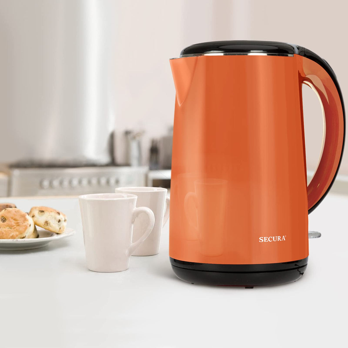 Secura Original Stainless Steel Double Wall Electric Water Kettle 1.8 Quart with Auto Shut-Off & Boil-Dry Protection, Dark Purple SWK-1701DP/HB-3227B