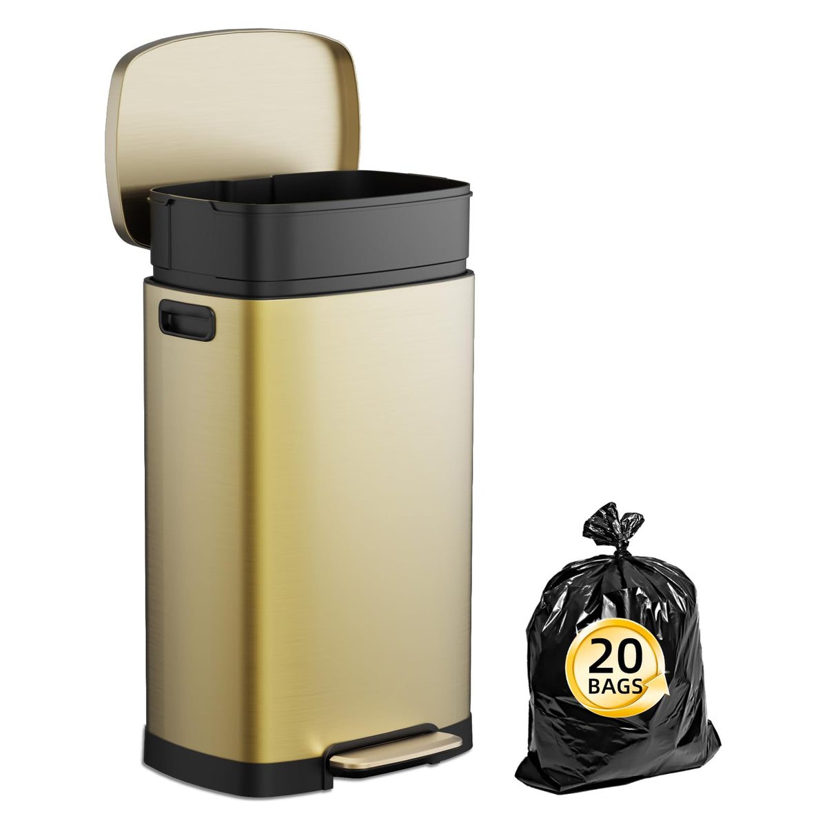 KdbK Kitchen Trash Can with Lid, 13 Gal Stainless Steel Pedal Garbage Can