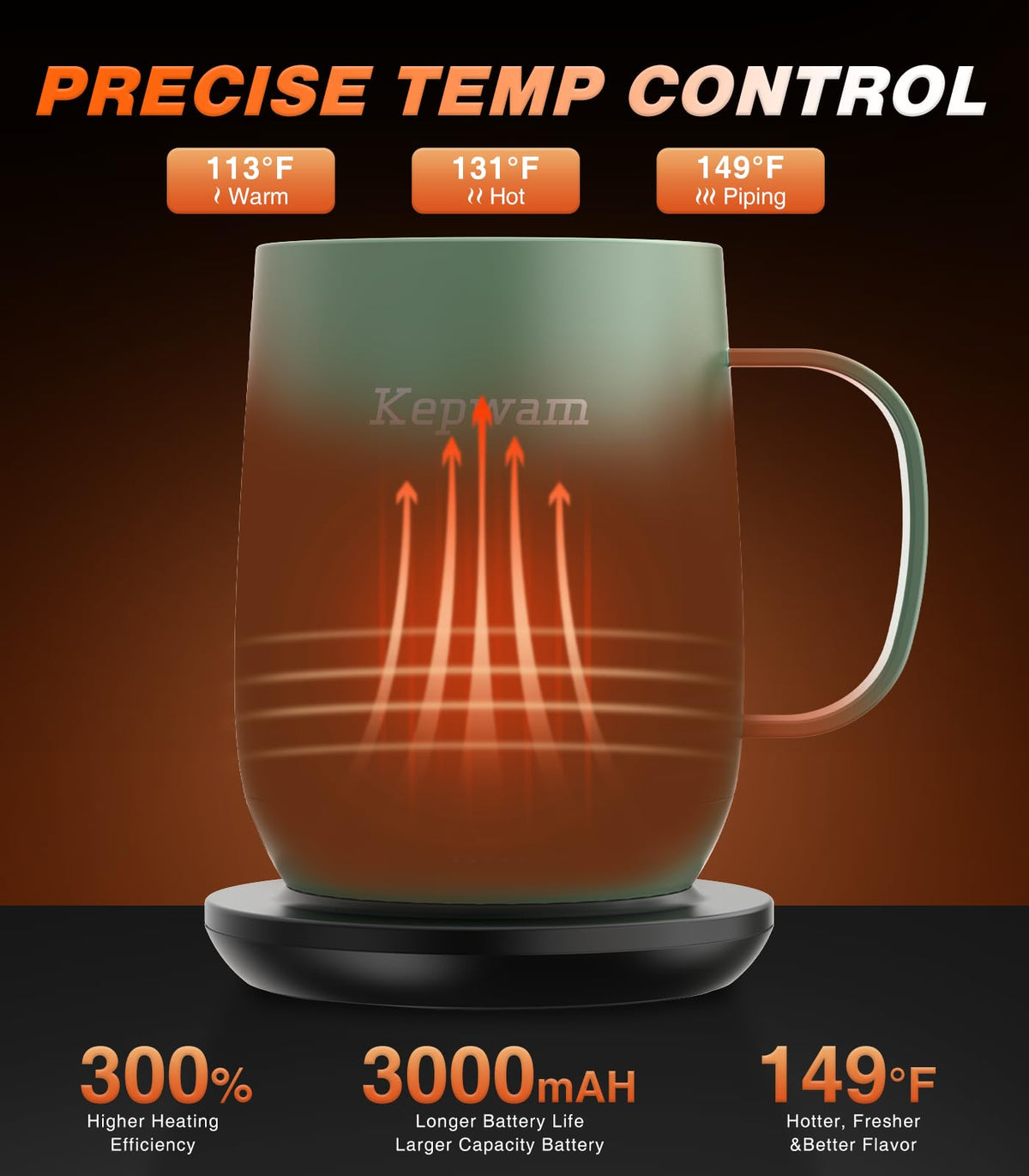 Kepwam Self-Heating Coffee Mug T2, 16oz Electric Heated Mug Hot Up to 149℉