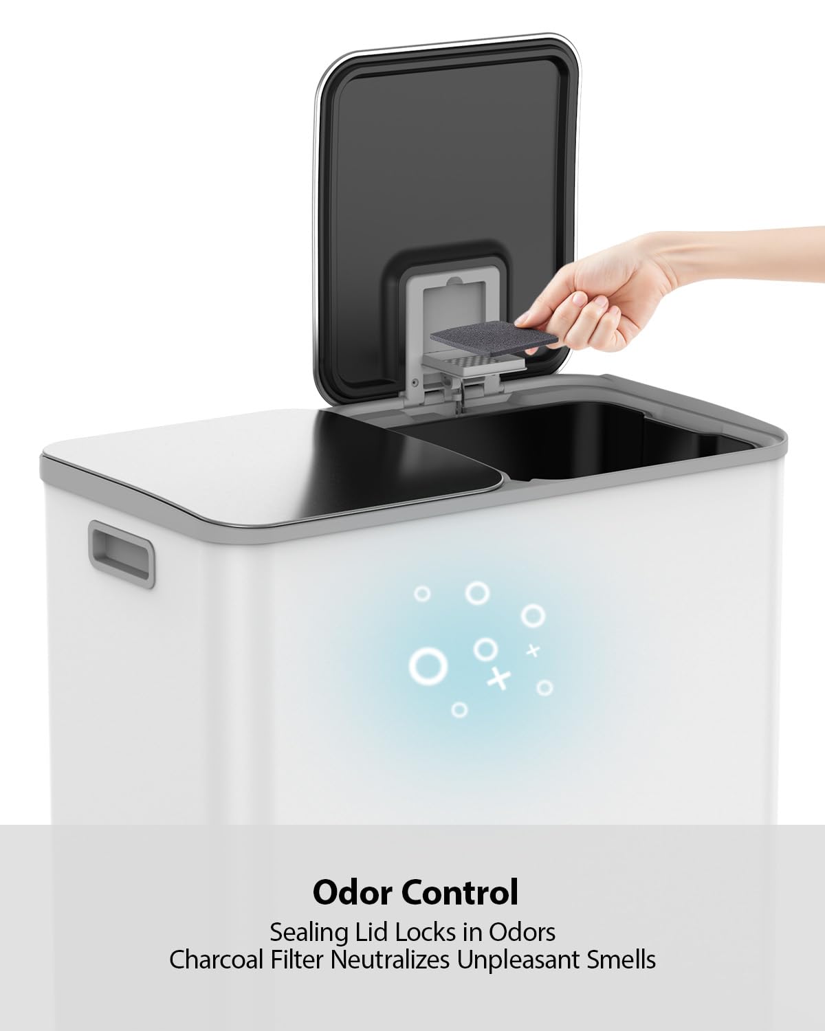 Lovewind Dual Trash and Recycling Bins for Kitchen, 2 * 11-Gallon Stainless Steel Double Trash Can, Step-On Garbage and Recycle Combo, Quiet Close, Pet-Proof, Compatible with 13-Gallon Bags, White