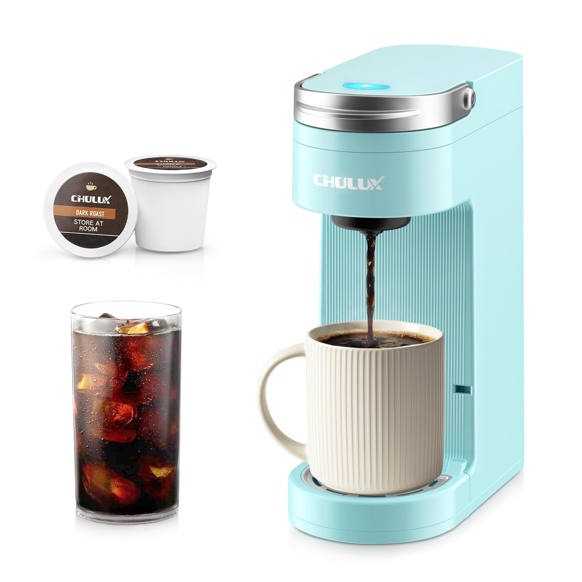 CHULUX Slim Single Serve Coffee Maker for K Cup, One Cup Design, Matte Navy