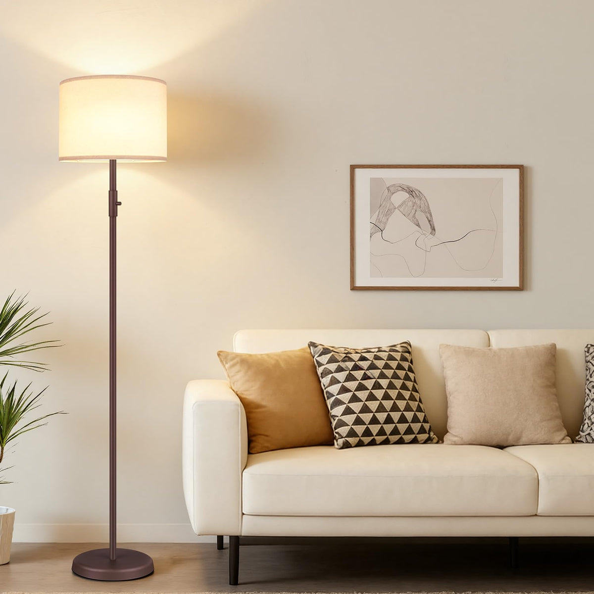 【Upgraded】 Dimmable Floor Lamp for Living Room,1000 Lumens Bulb Included, Modern Floor Lamps Simple Design with Linen Shade, Tall Standing Lamp for Bedroom Office Dining Room, Black Pole Lamp