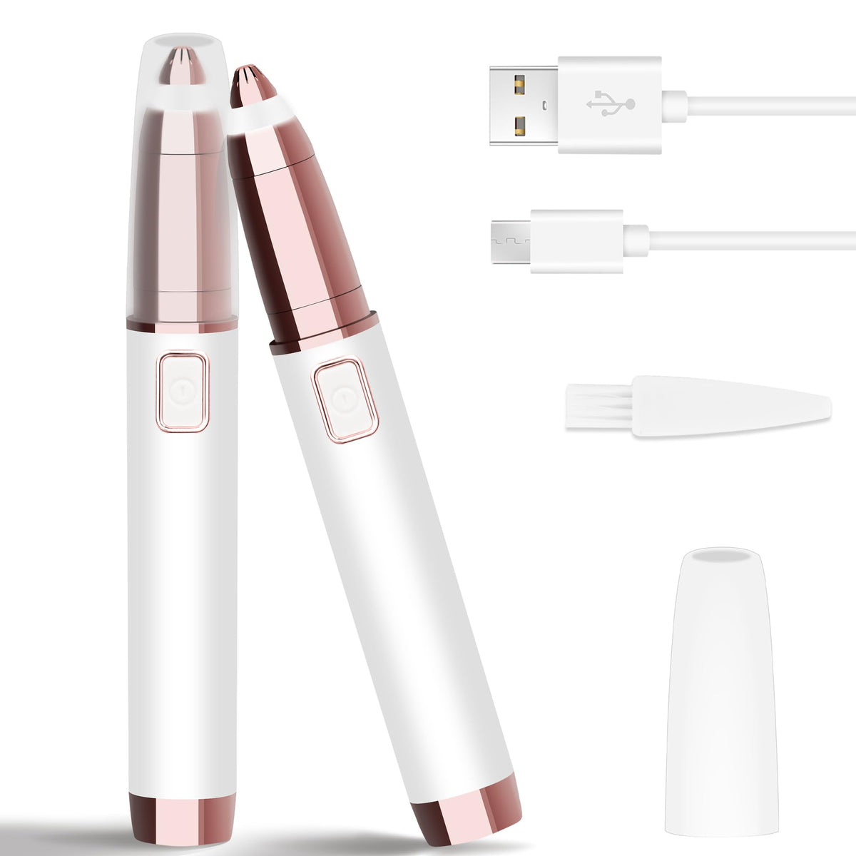 gurelax Eyebrow Hair Remover, Electric Eyebrow Trimmer for Women,Face and Eye Brow Razor with LED Light for Women Rechargeable with 2 x Replacement Heads (White)