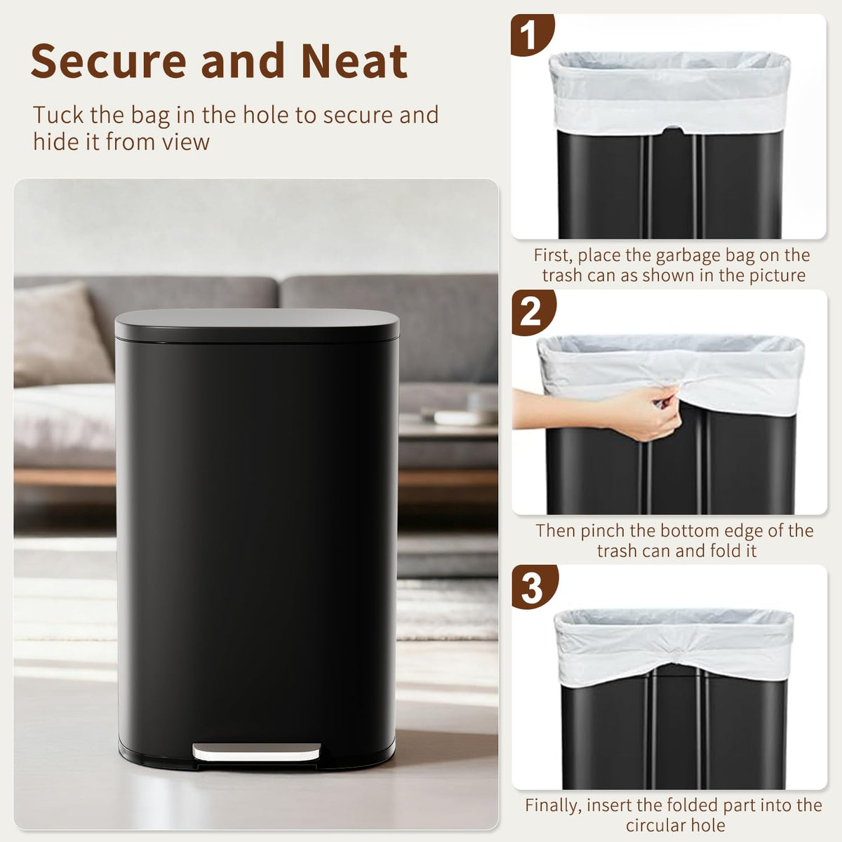 PayLessHere | 13G Trash Can with Lid | Steel | Removable Inner Bucket