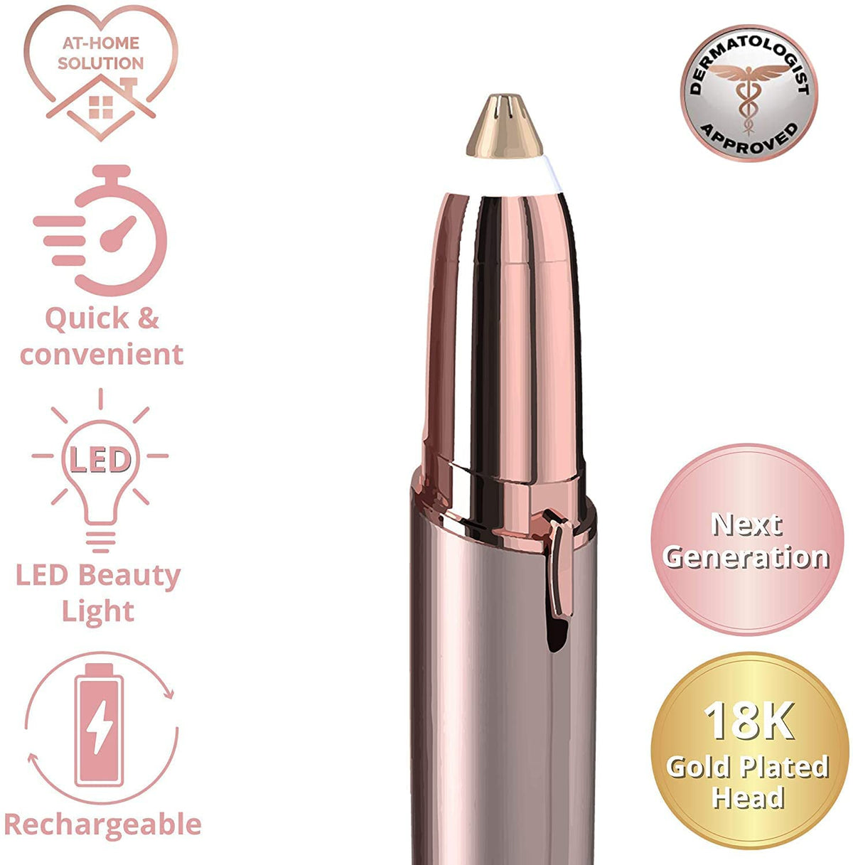 gurelax Eyebrow Hair Remover, Electric Eyebrow Trimmer for Women,Face and Eye Brow Razor with LED Light for Women Rechargeable with 2 x Replacement Heads (White)