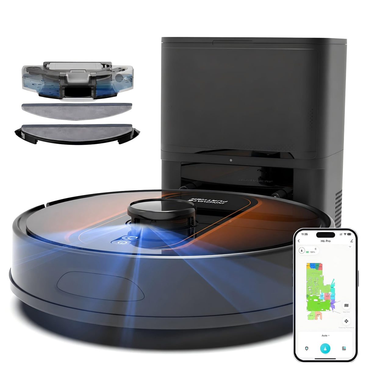 Robot Vacuum and Mop Combo, 6000Pa Powerful Suction, LiDAR, Self-Emptying