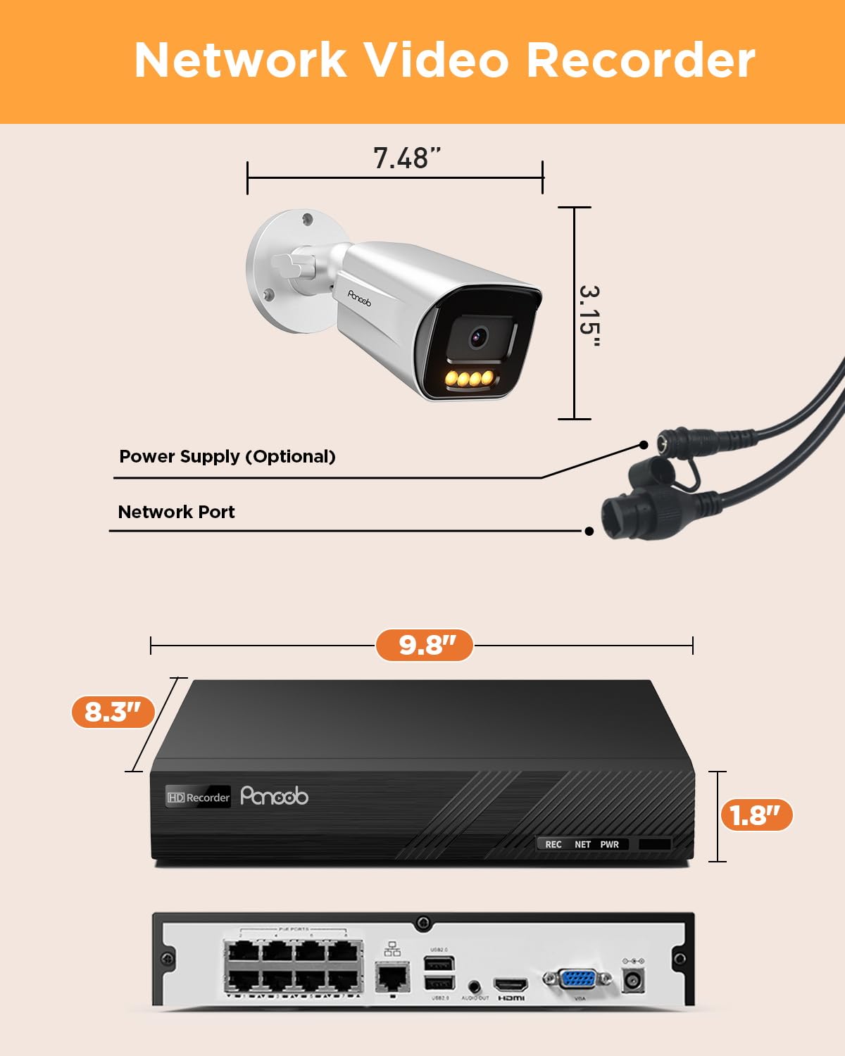 PoE 32 Channel Security Camera System with 8TB HDD, PB65A2032-5MD