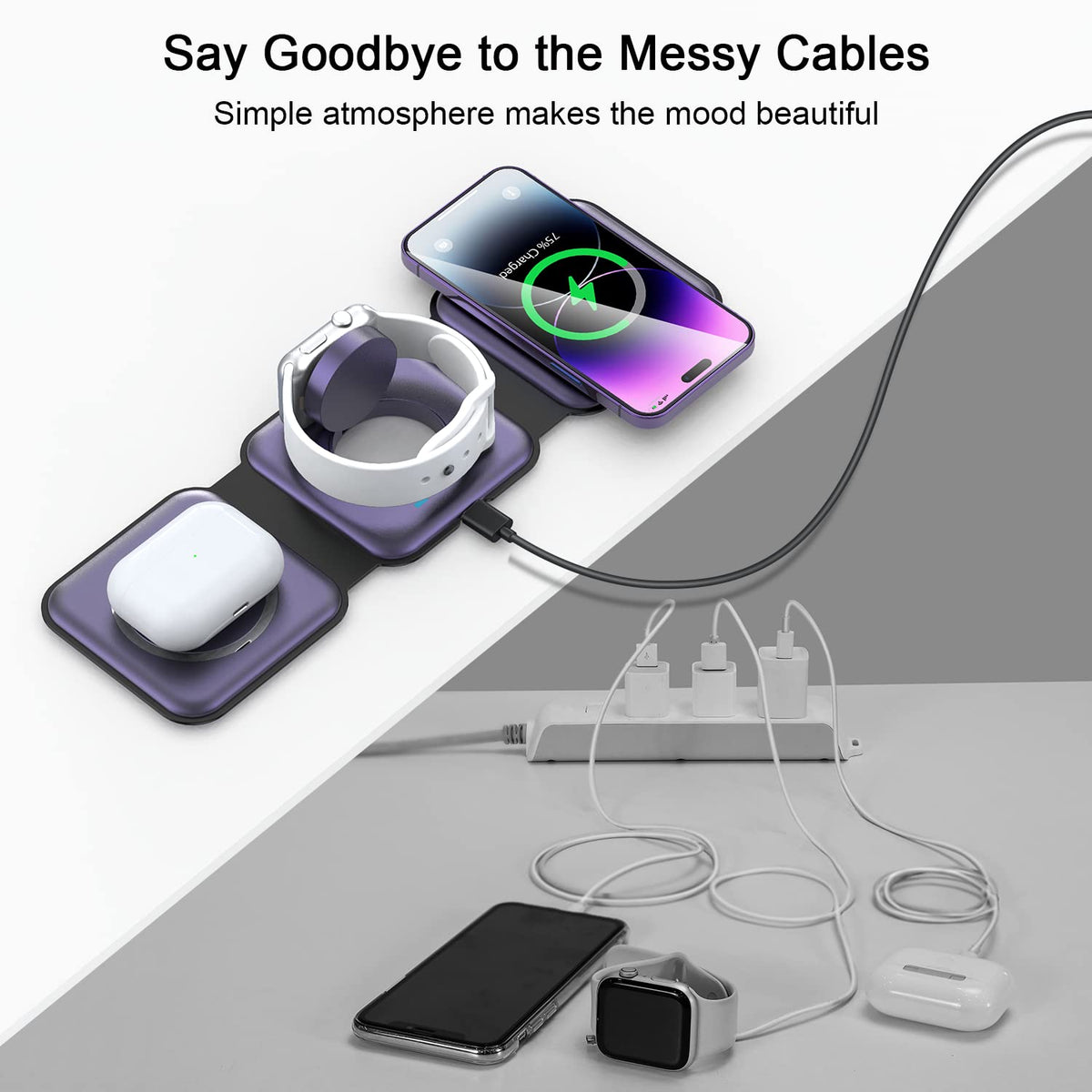 3 in 1 Wireless Charging Station for Apple,Foldable Magnetic Travel Charger
