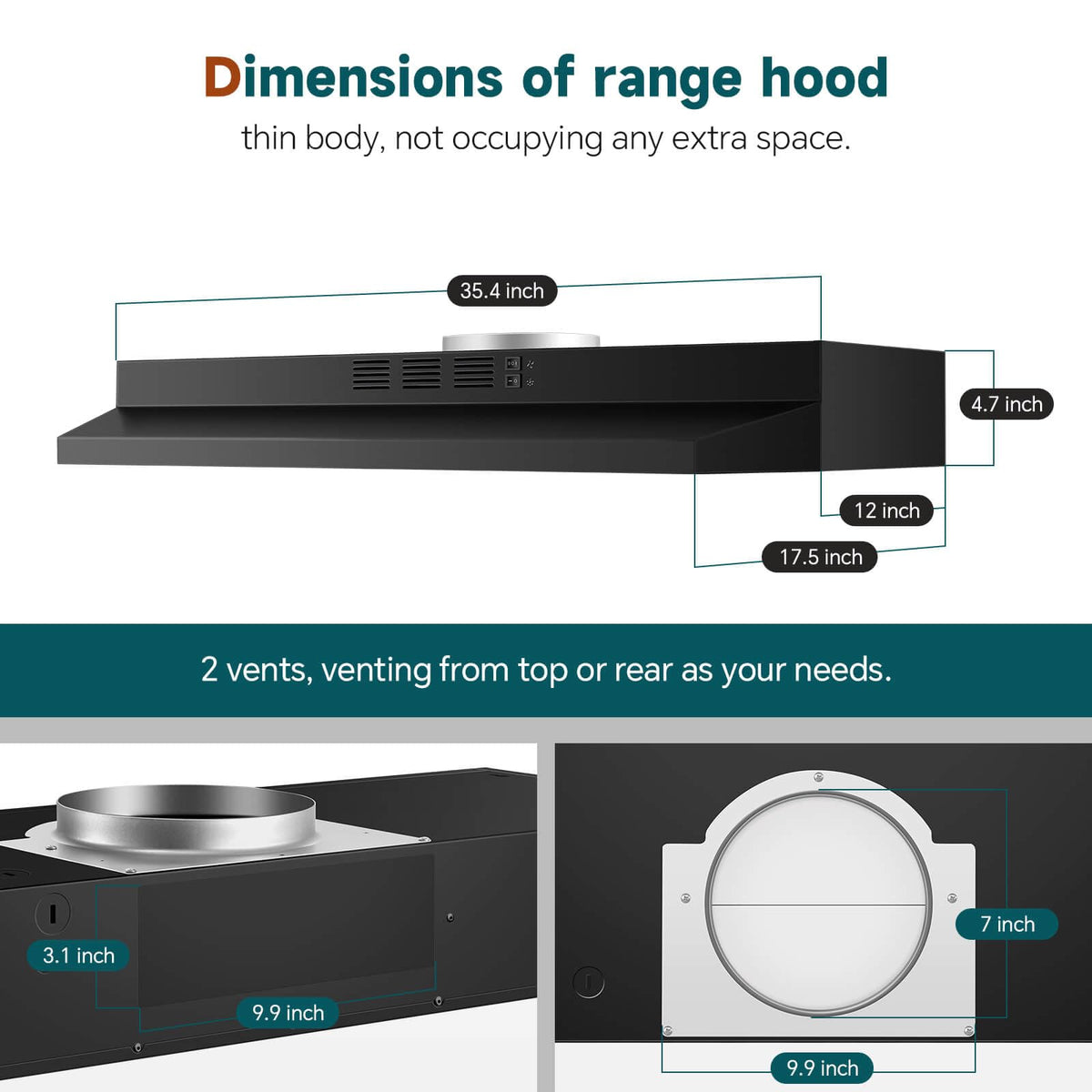 SNDOAS 30 inch Range Hood Ducted/Ductless Convertible Stainless Steel Range Hood Under Cabinet with Rocker Button Control,Vent Hood with LED Light,2 Speed Exhaust Fan,Under Cabinet Hood,Silver