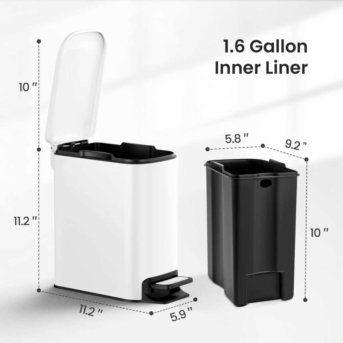Cesun Small Bathroom Trash Can with Lid, 1.6 Gal, Soft Close, Matte Black