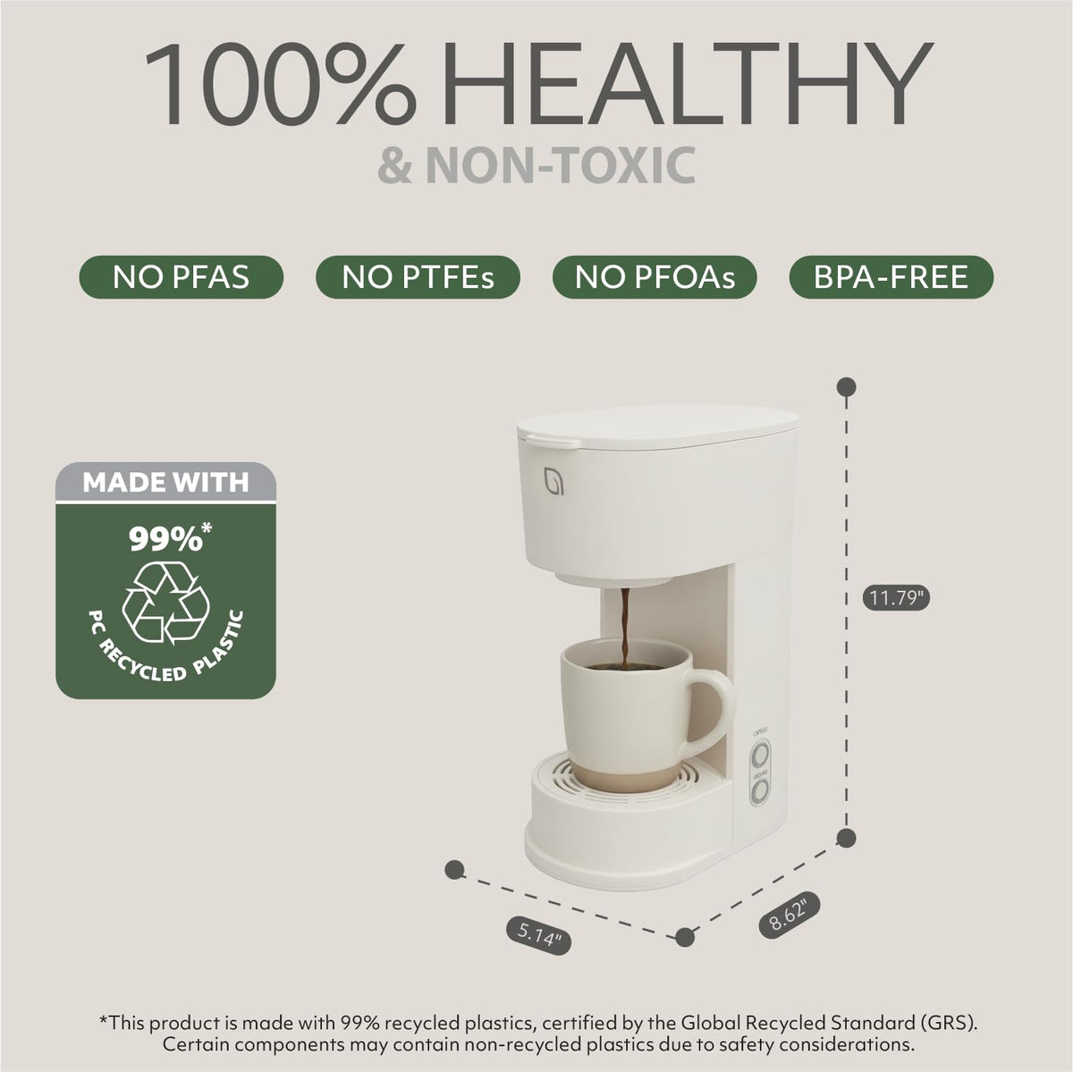 WILLOW K-Cup Coffee Maker, Single Serve Coffee Maker with 6 to 12oz Brew Size & Strong Brew Option, Single Cup Coffee maker made with 99% PCR Recycled Plastics, Coffee Machine