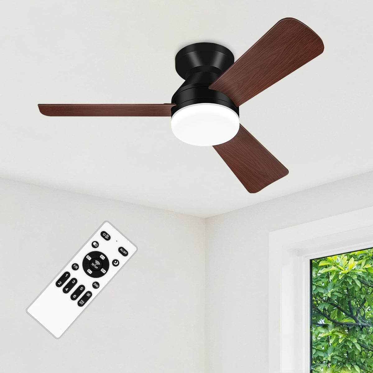 42'' Black Low Profile Ceiling Fans with Lights and Remote Control