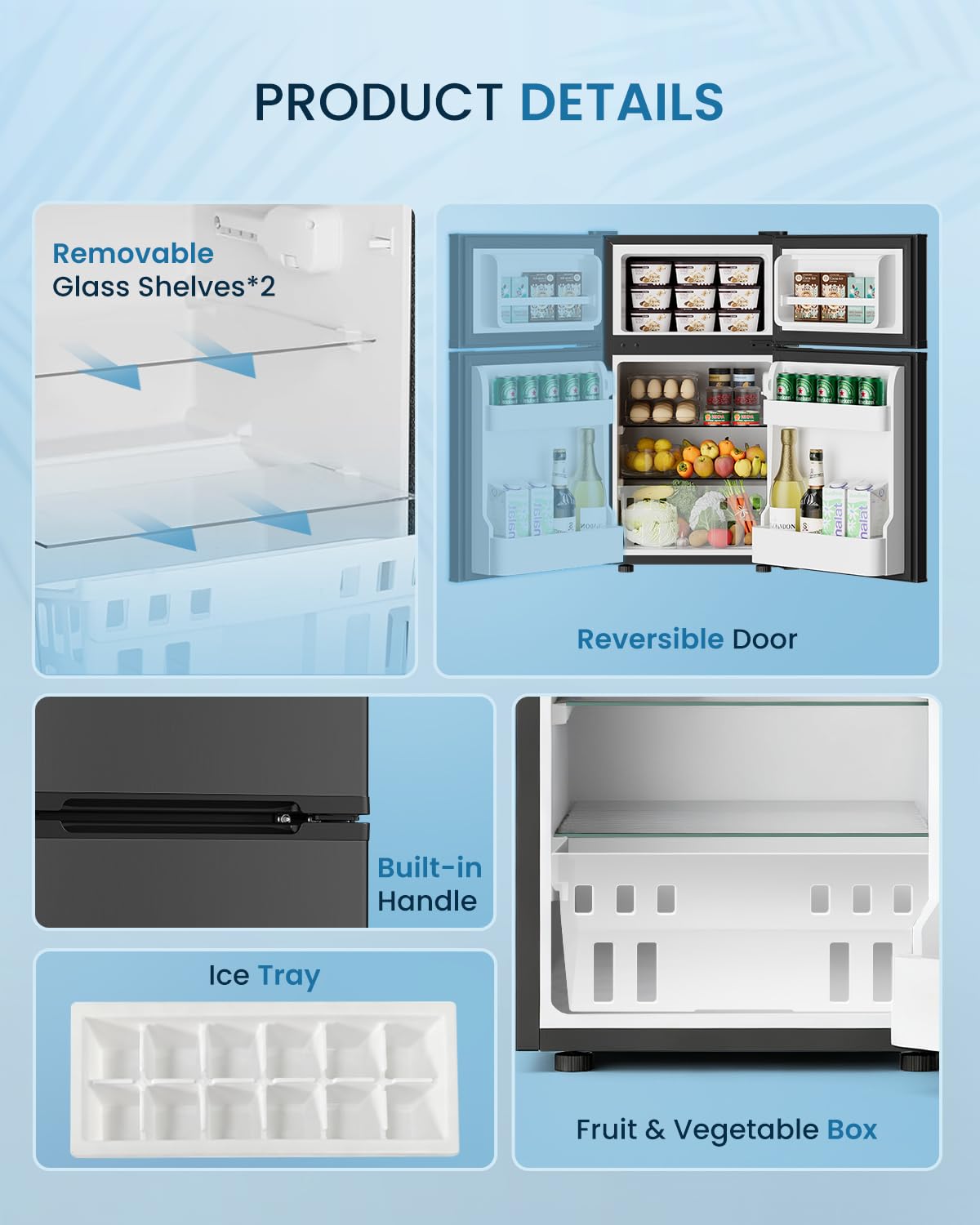 Feelfunn 2.5 Cu.Ft Mini Fridge with Freezer, 2 Door Dorm Fridge, Silver