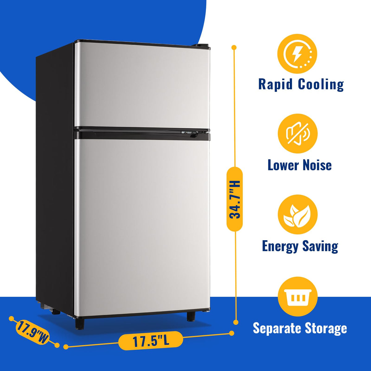 3.5 Cu.Ft Black Mini Fridge With Freezer Compact Refrigerator Dorm