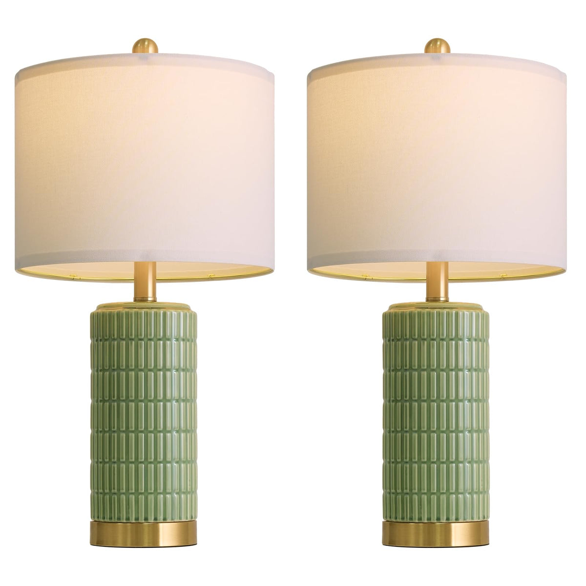 PoKat 20.75" Small Modern Ceramic Table Lamps Set of 2 for Bedroom, White