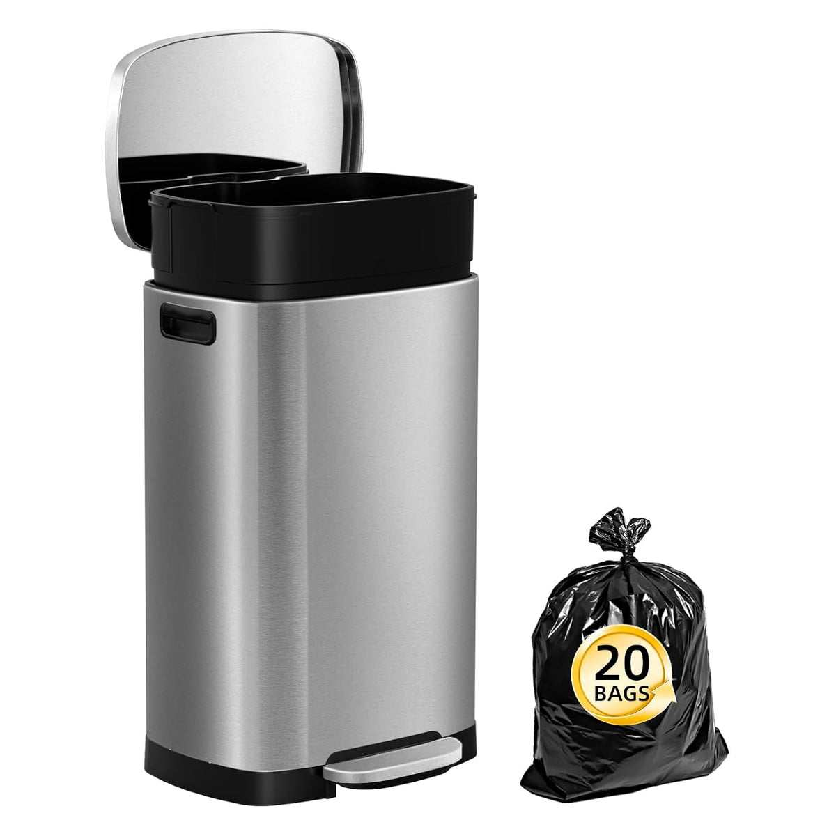 KdbK Kitchen Trash Can with Lid, 13 Gal Stainless Steel Pedal Garbage Can