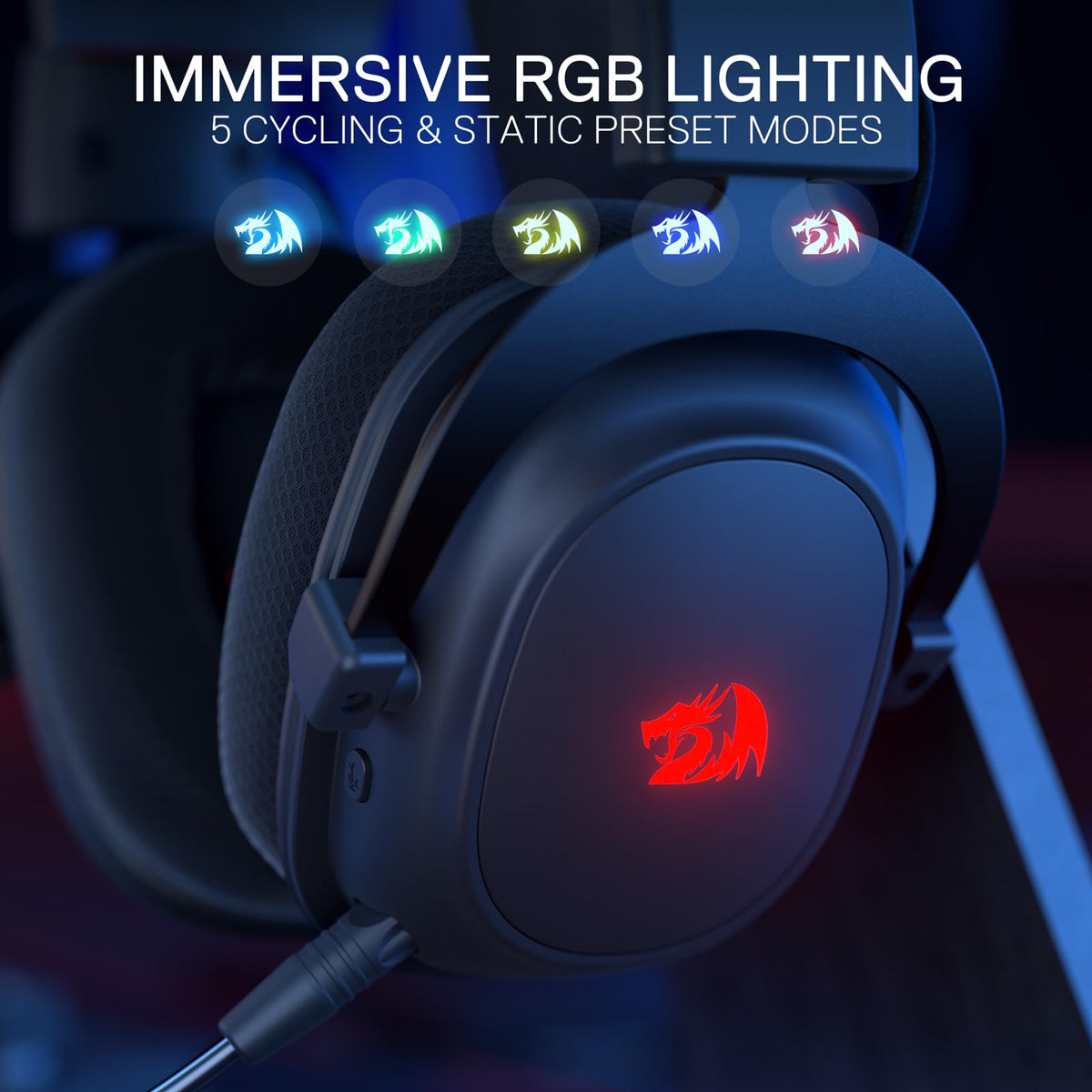Redragon H510 Zeus Wired Gaming Headset - 7.1 Surround Sound - Memory Foam Ear Pads - 53MM Drivers - Detachable Microphone, Works for Multi-Platforms PC, PS4/3 & Xbox One/Series X, NS